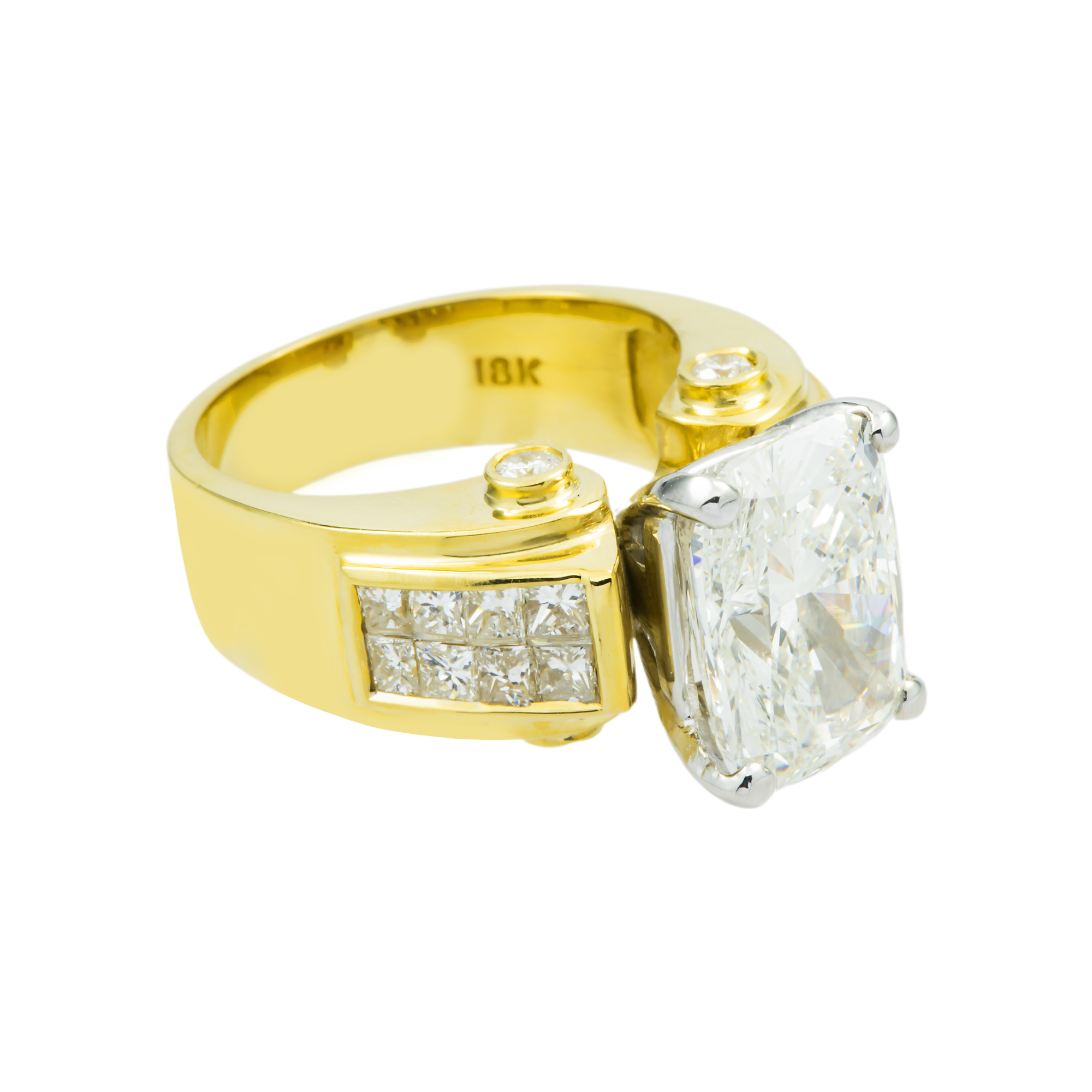 18K Yellow Gold 6.43ct Radiant Cut Diamond Engagement Ring 8.80ctw