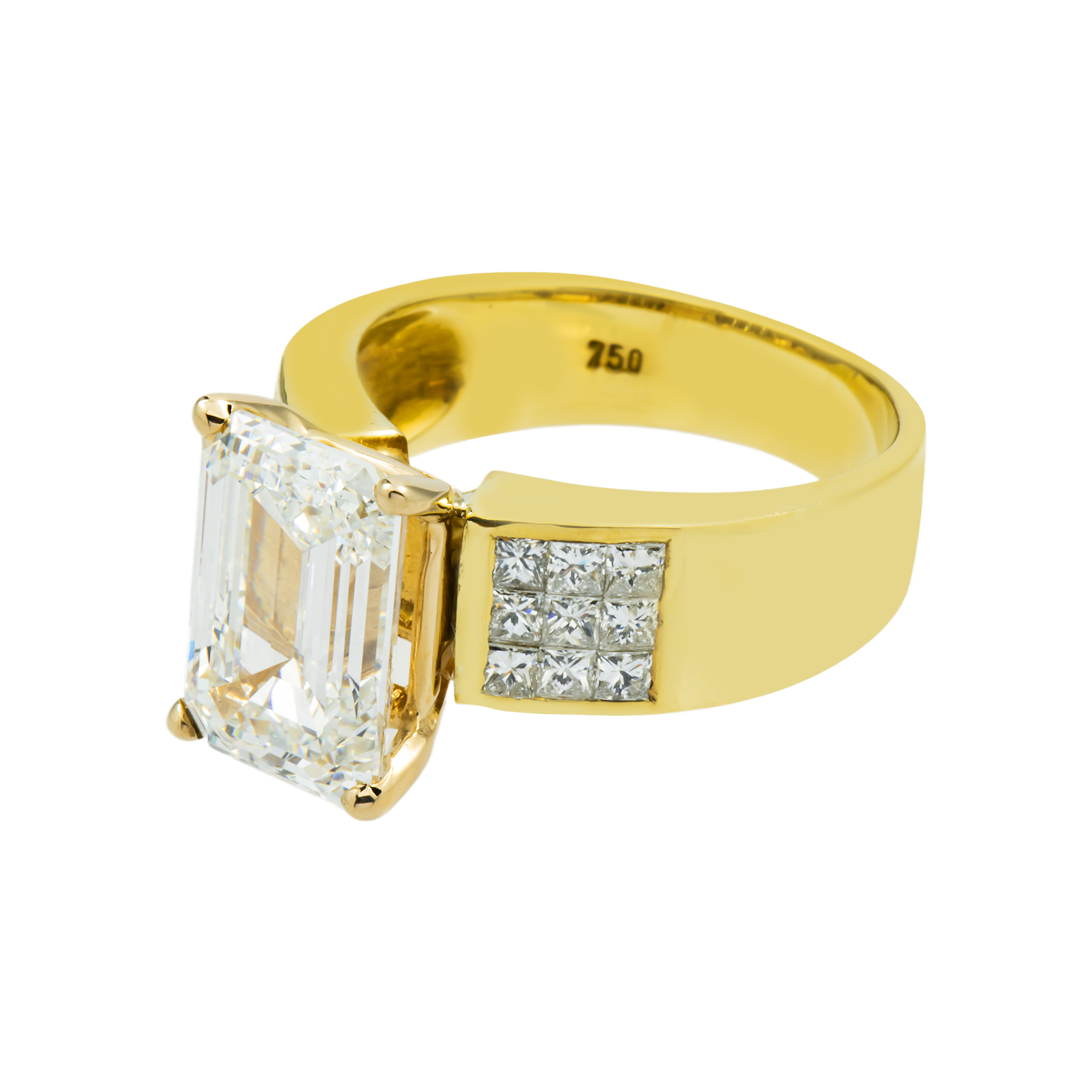18K Yellow Gold 5.19ct Emerald Cut Diamond Engagement Ring 6.24ctw