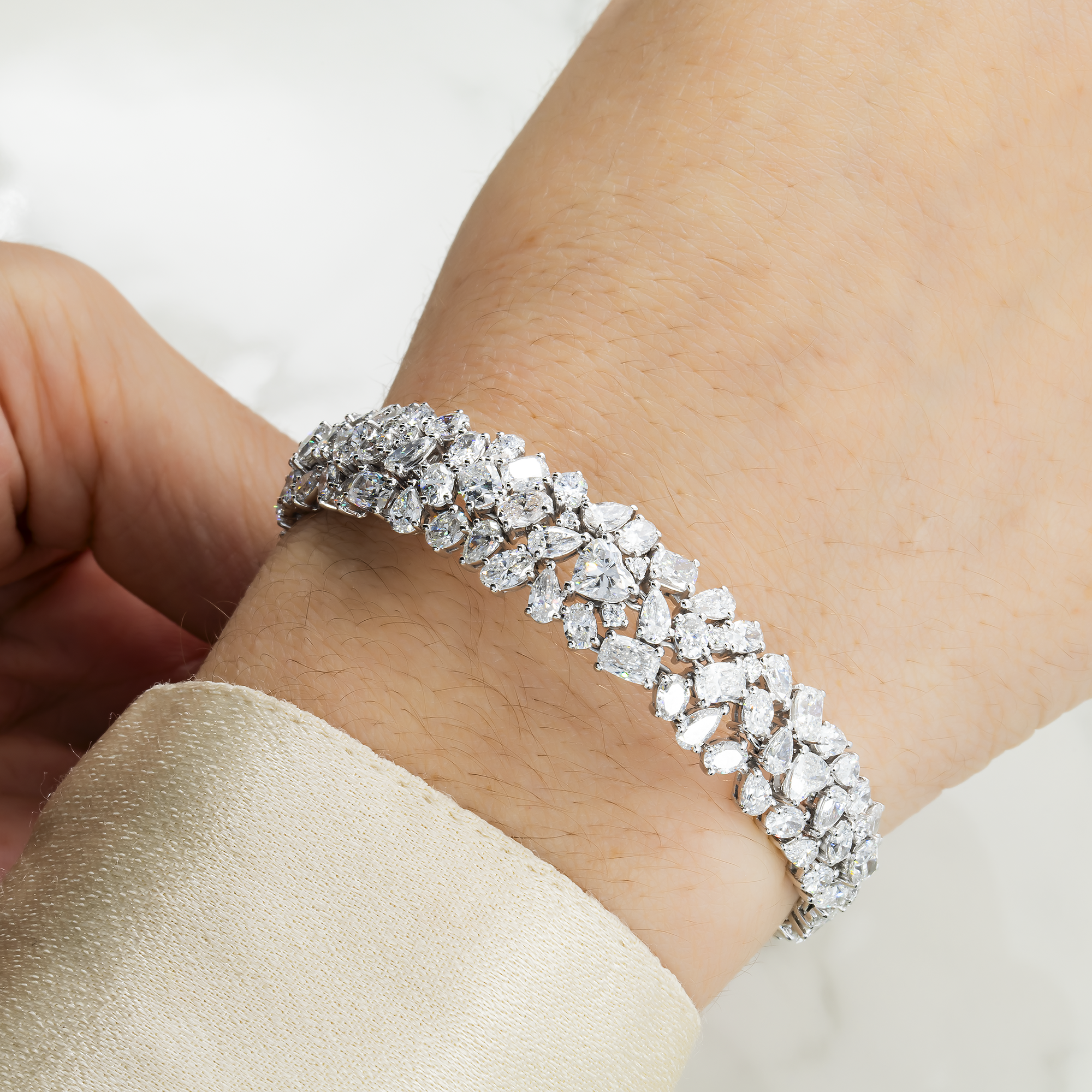 14K White Gold Multi Cut Diamond Bracelet 15.28Ct (1 Of 3 Matching Set) Bracelets