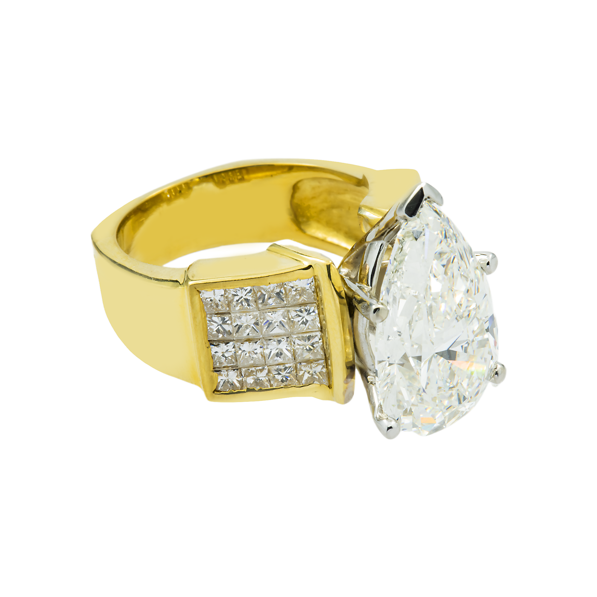 18K Yellow Gold 6.28ct Pear Cut Diamond Engagement Ring 7.92ctw