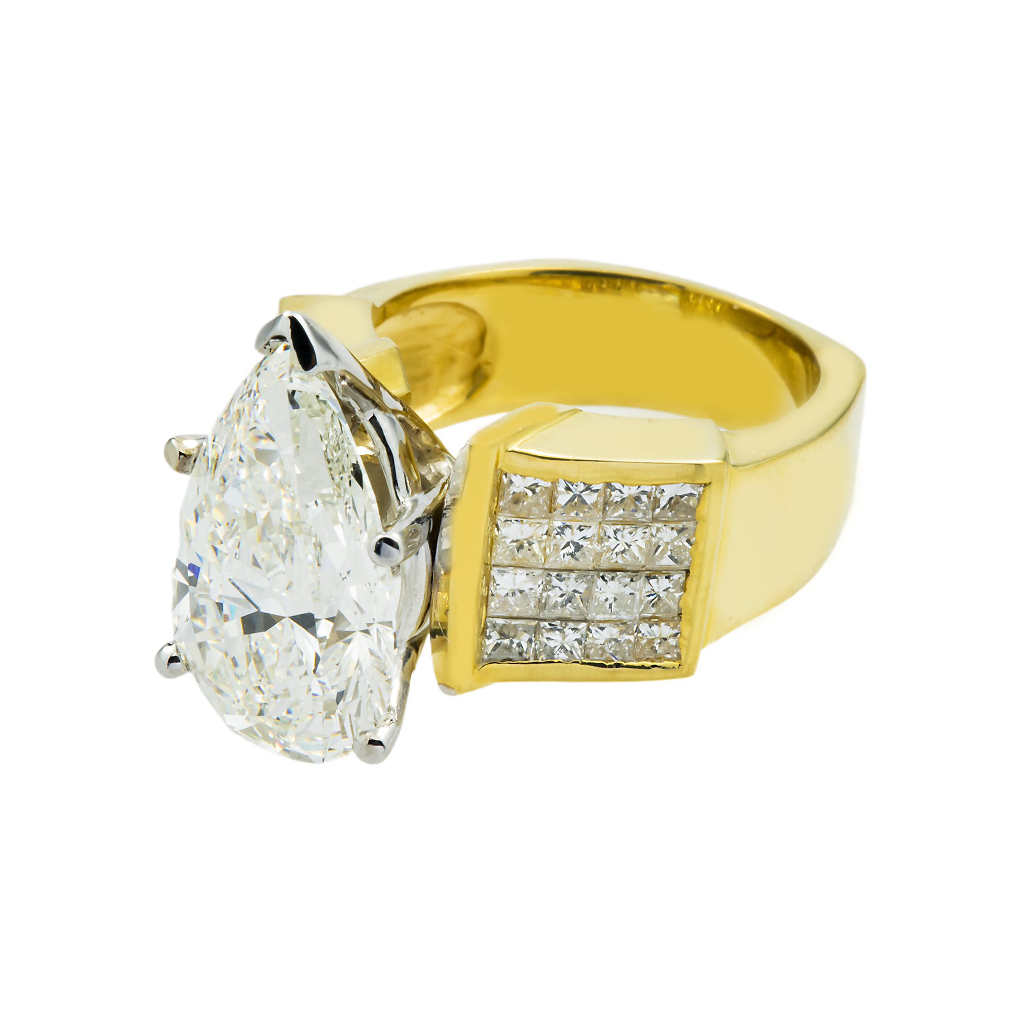 18K Yellow Gold 6.28ct Pear Cut Diamond Engagement Ring 7.92ctw