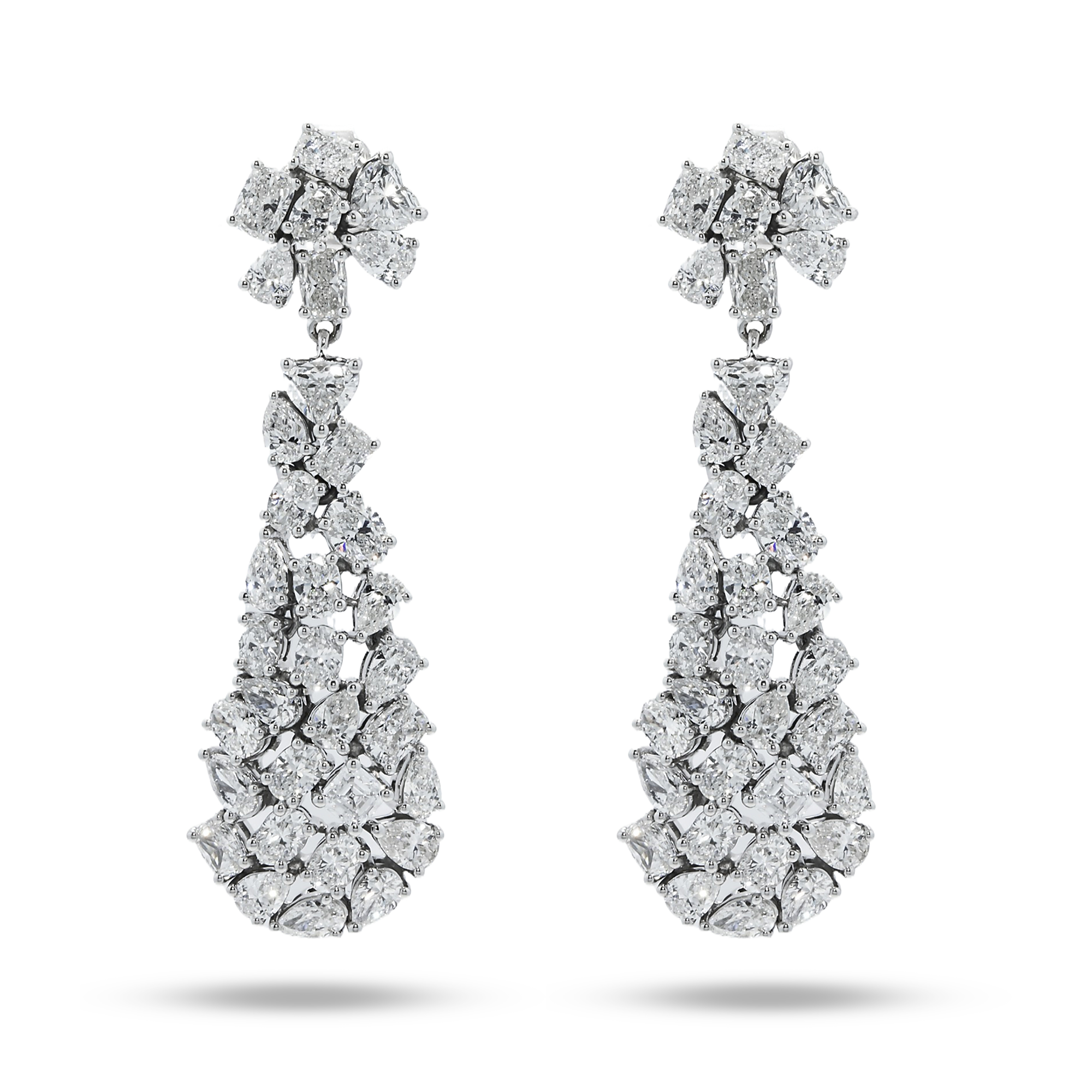 14K White Gold Multi Cut Diamond Drop Earrings 8.59Ct (1 Of 3 Matching Set)