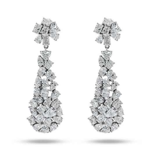 14K White Gold Multi Cut Diamond Drop Earrings 8.59ct (1 of 3 matching set)