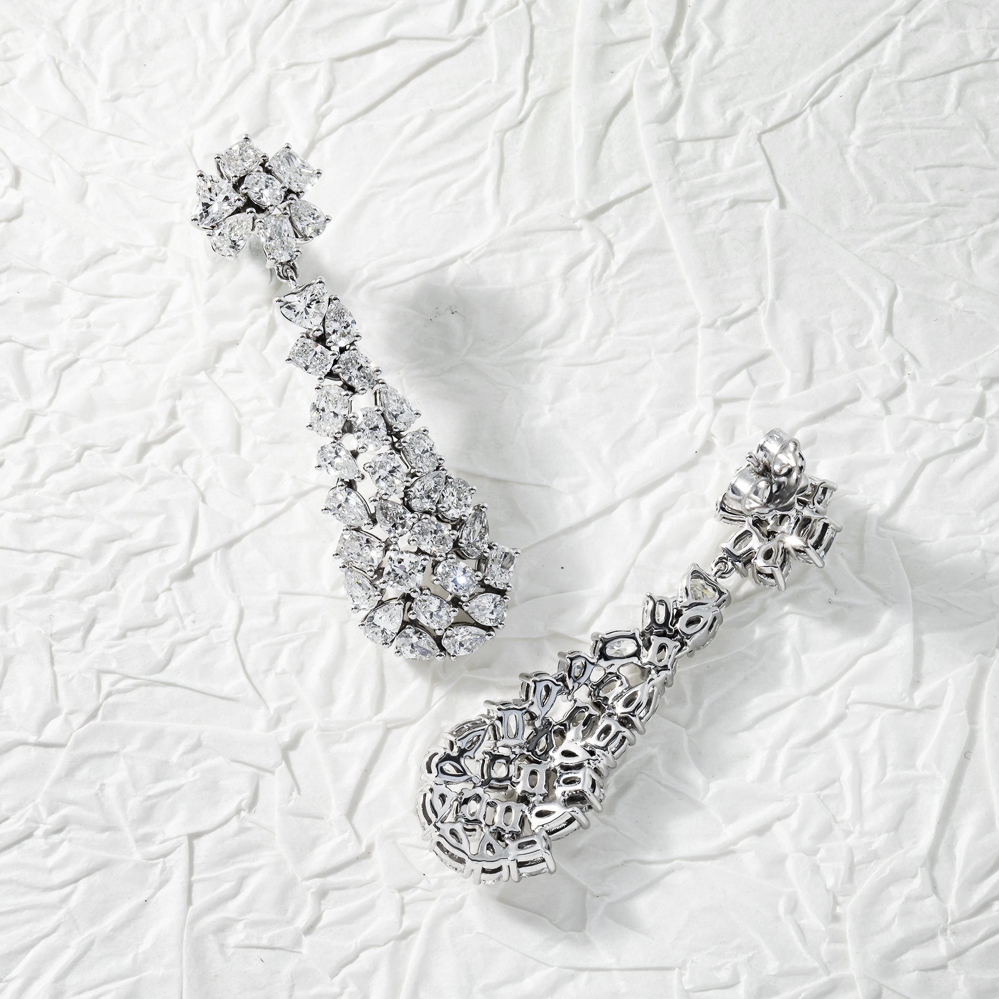 14K White Gold Multi Cut Diamond Drop Earrings 8.59Ct (1 Of 3 Matching Set)