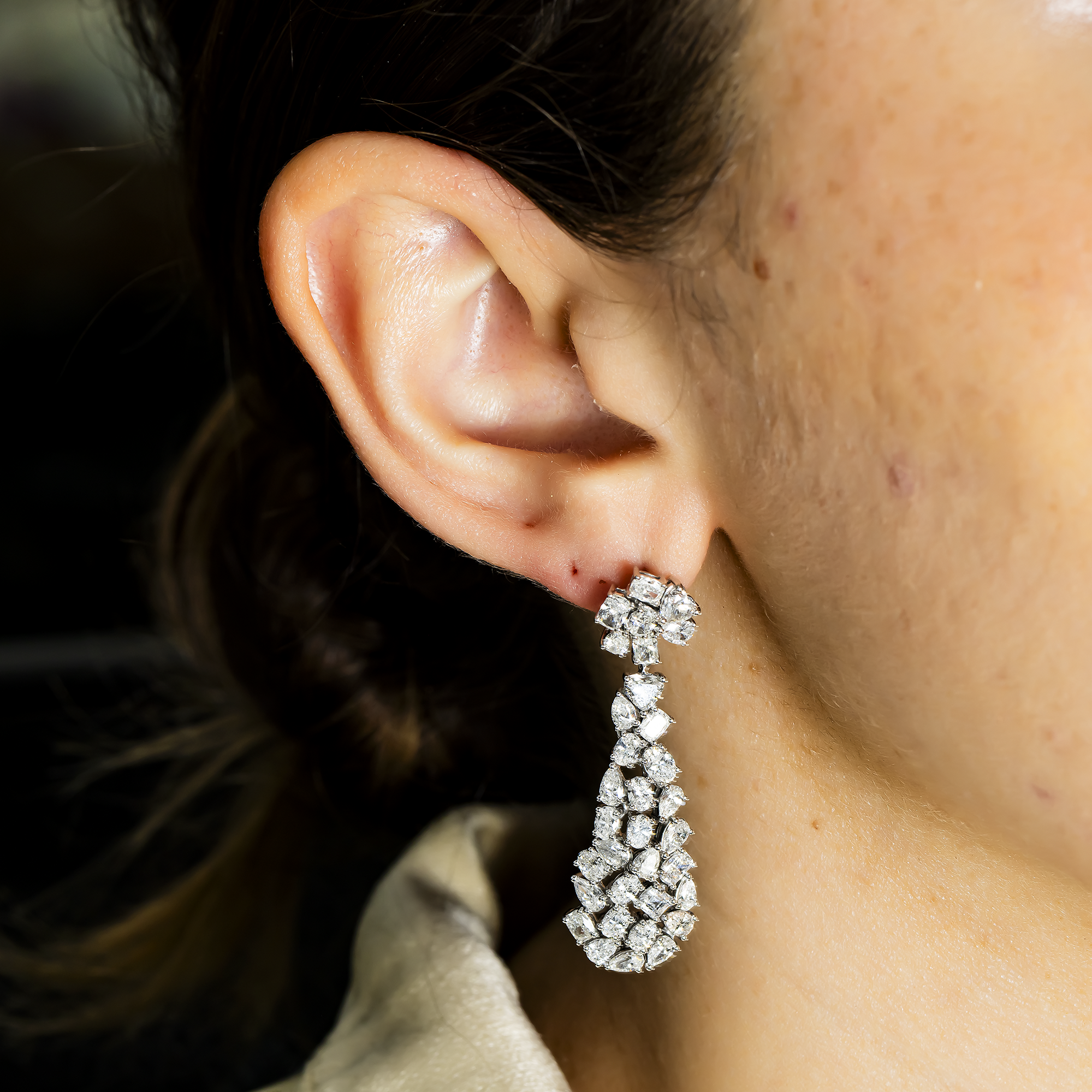 14K White Gold Multi Cut Diamond Drop Earrings 8.59Ct (1 Of 3 Matching Set)