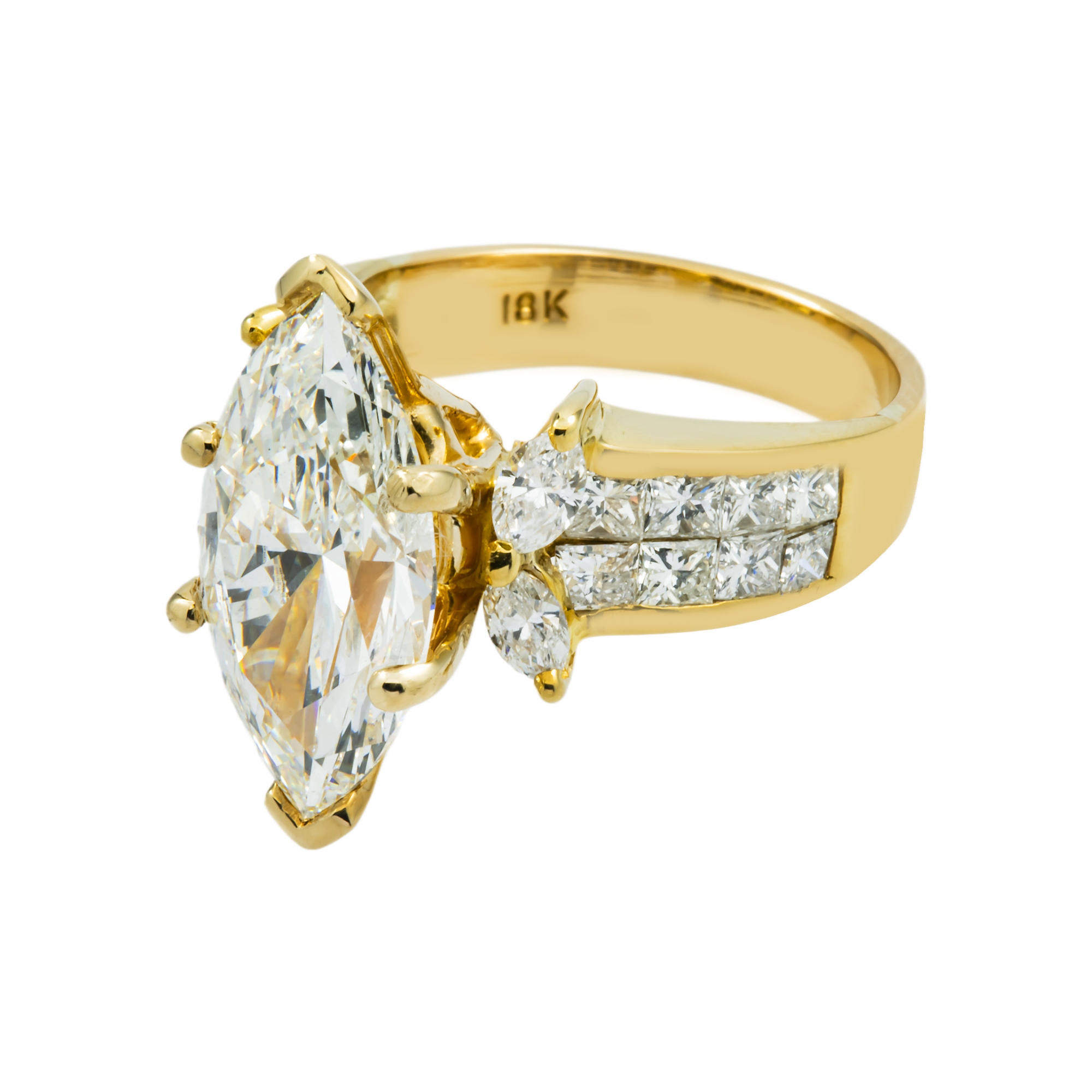 18K Yellow Gold 5.13ct Marquise Cut Diamond Engagement Ring 7.08ctw