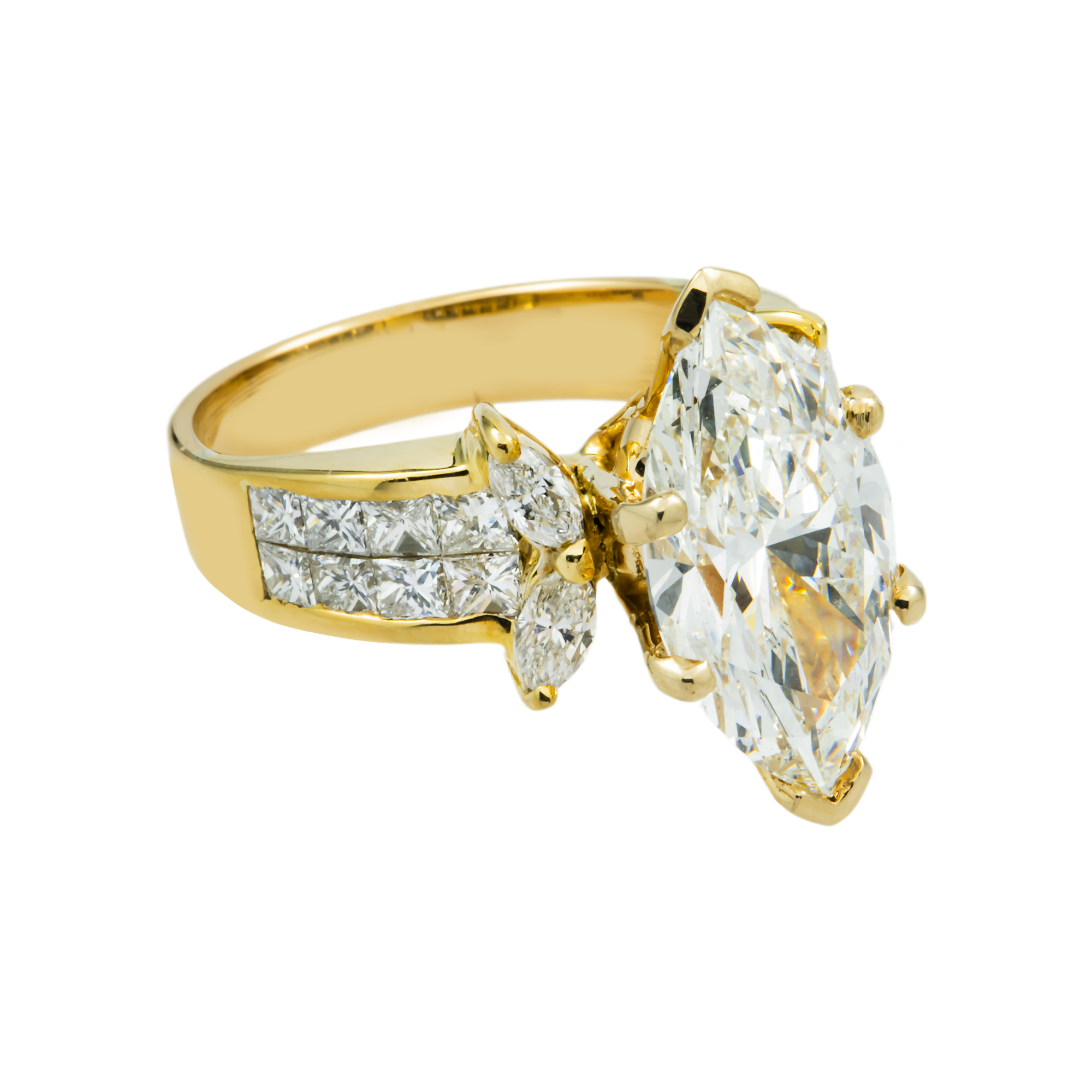 18K Yellow Gold 5.13ct Marquise Cut Diamond Engagement Ring 7.08ctw