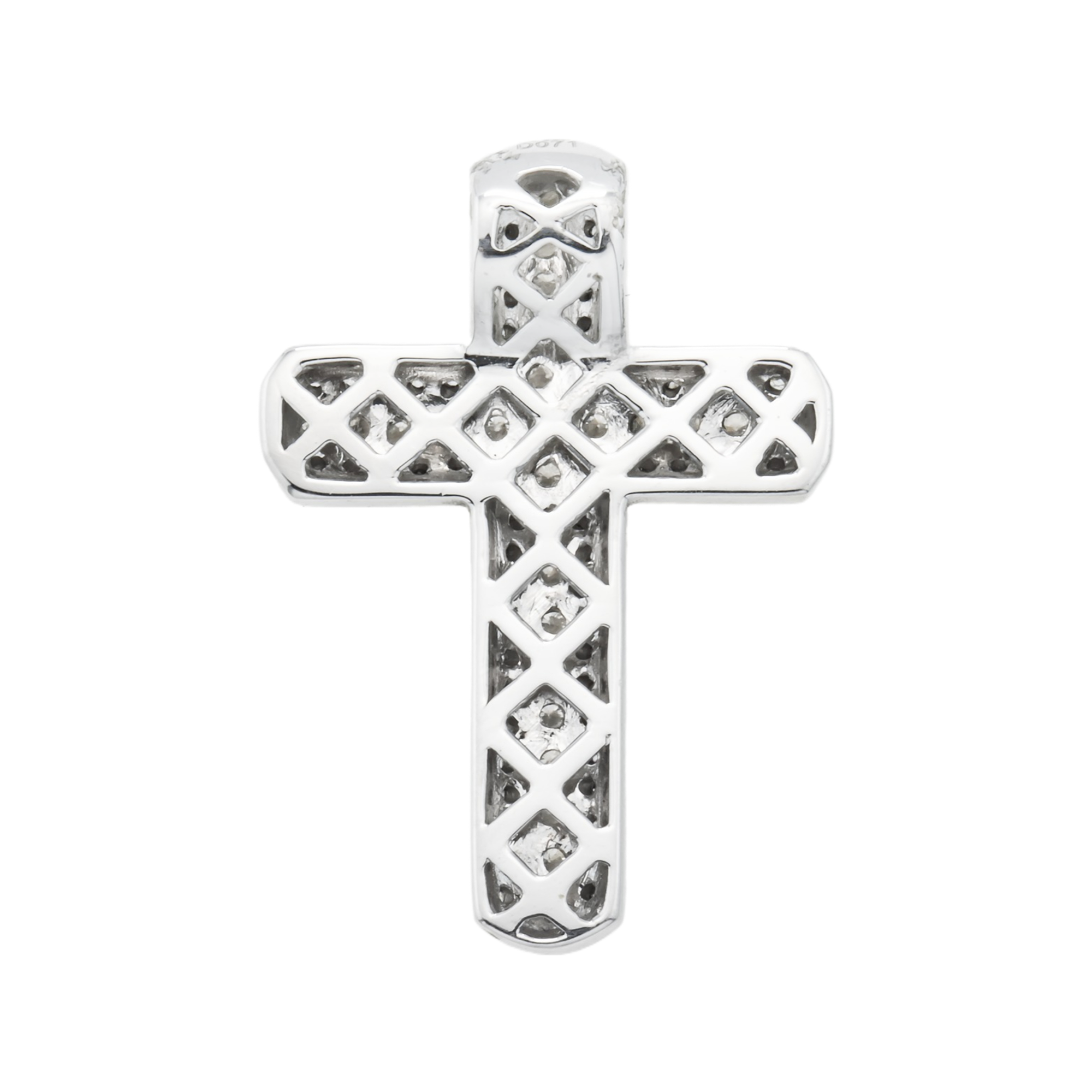 14K White Gold Triple Row Round Diamond Cross Pendant 0.71Ct