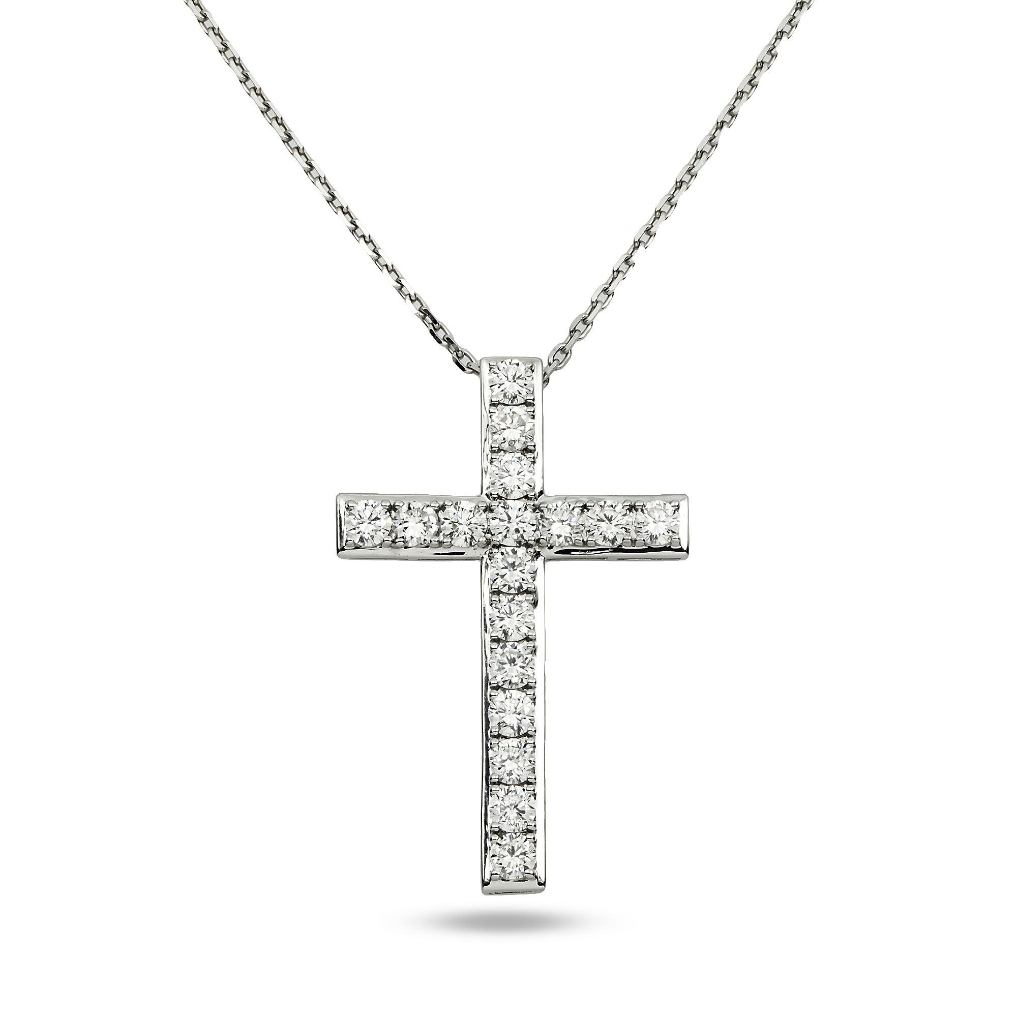 White Gold Roud Diamond Cross Pendant & Chain Necklace 2.48ct