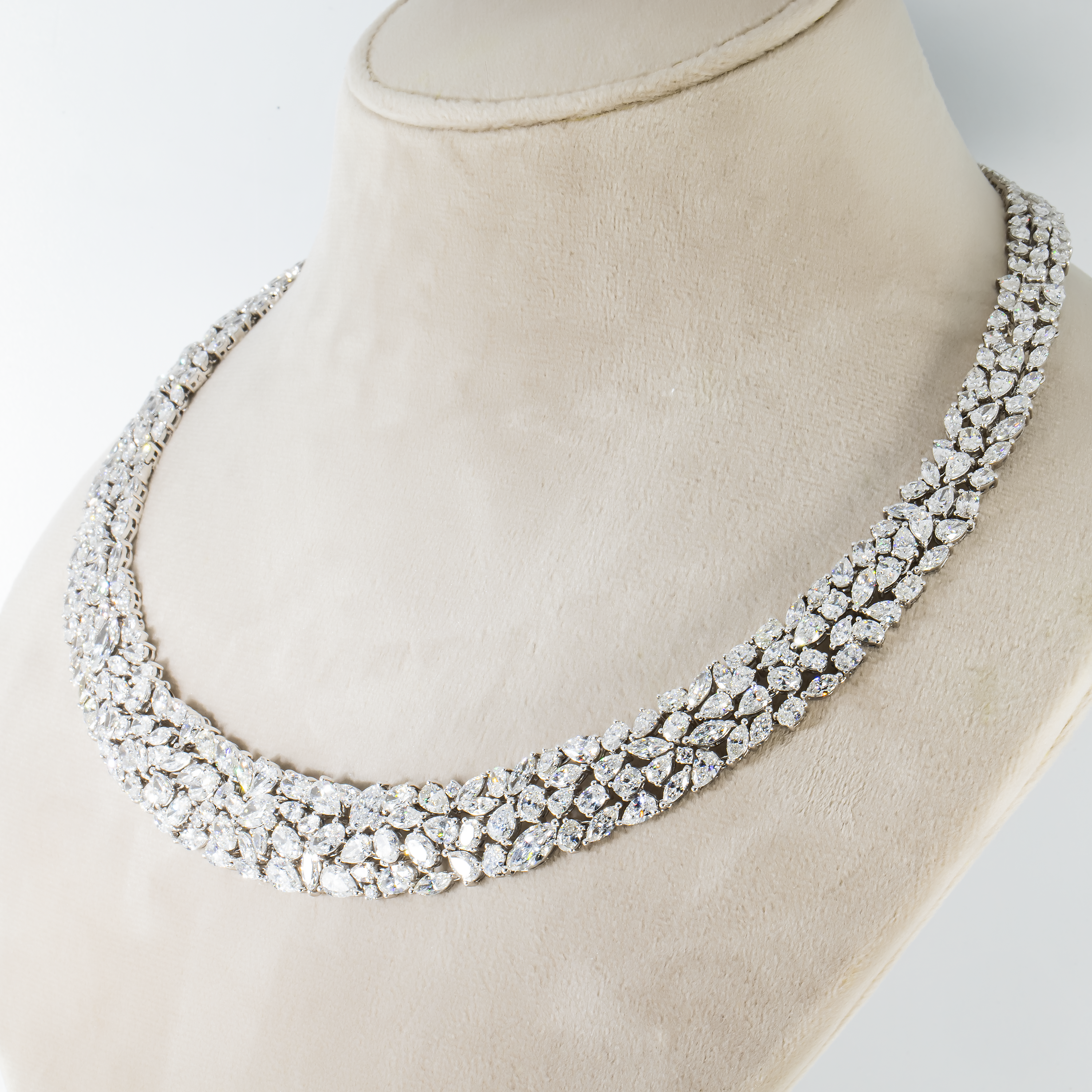 14K White Gold Multi Cut Diamond Necklace 57.13Ct (1 Of 3 Matching Set) Necklace