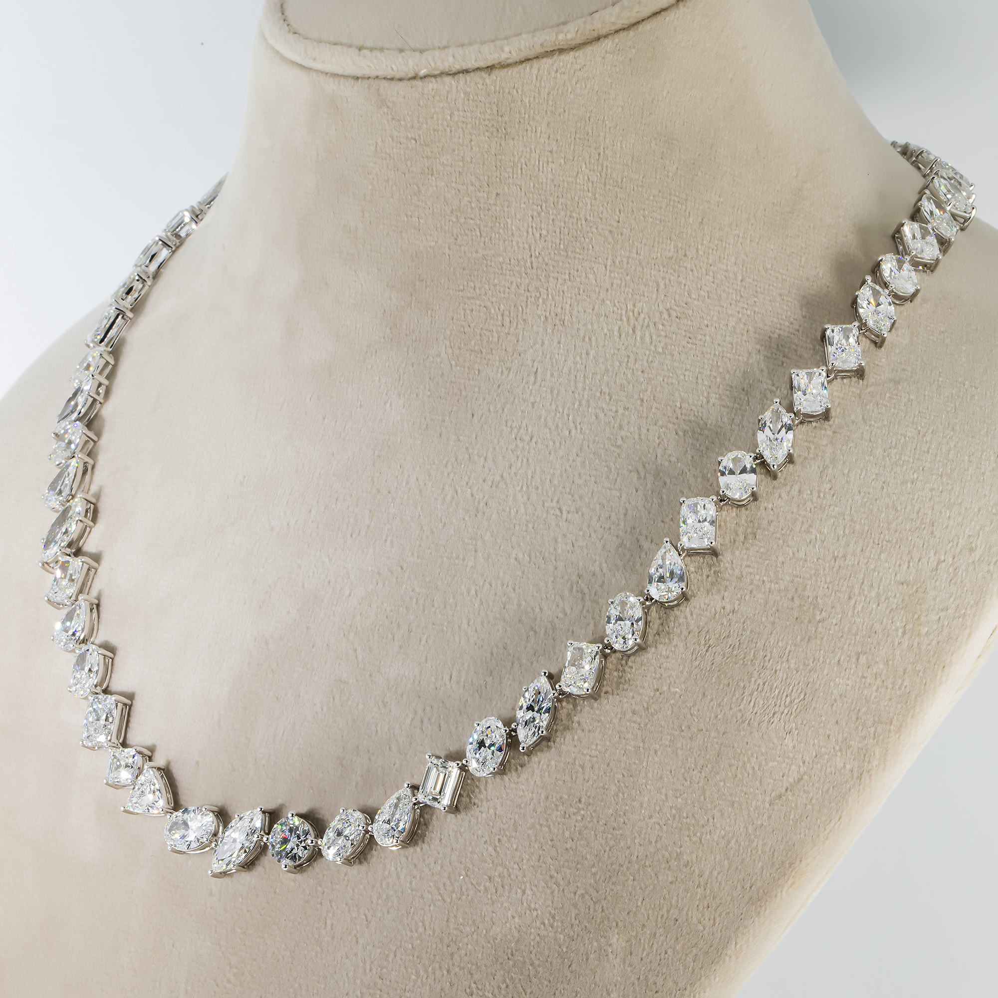 14K White Gold Multi Cut Diamond Necklace 70.71Ct Necklace