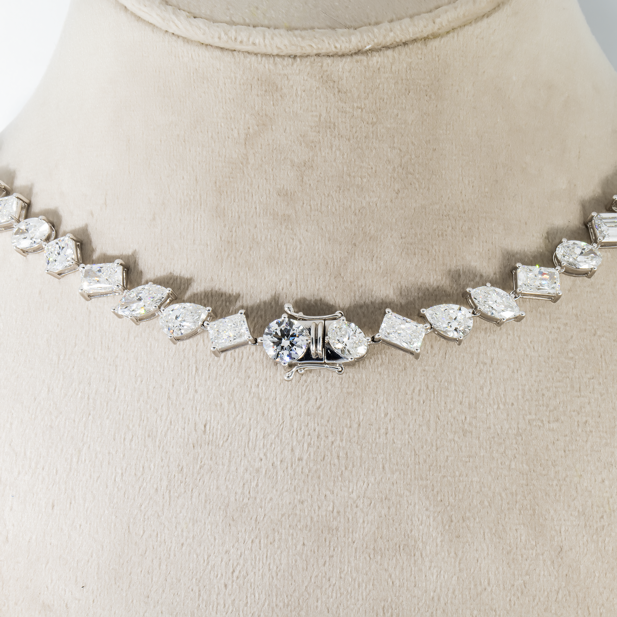 14K White Gold Multi Cut Diamond Necklace 70.71Ct Necklace