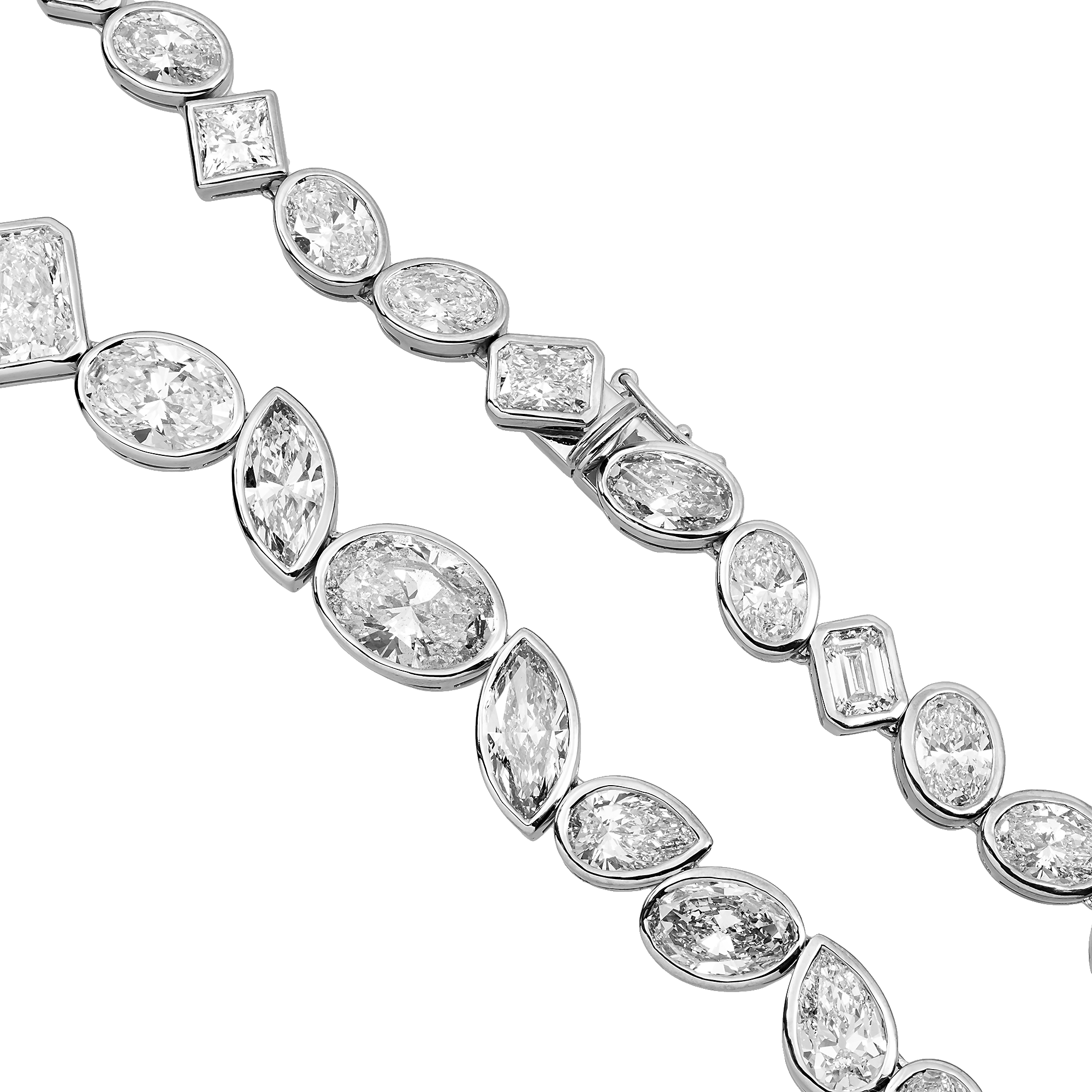 Platinum Bezel Set Multi Cut Diamond Chain 90.40ct