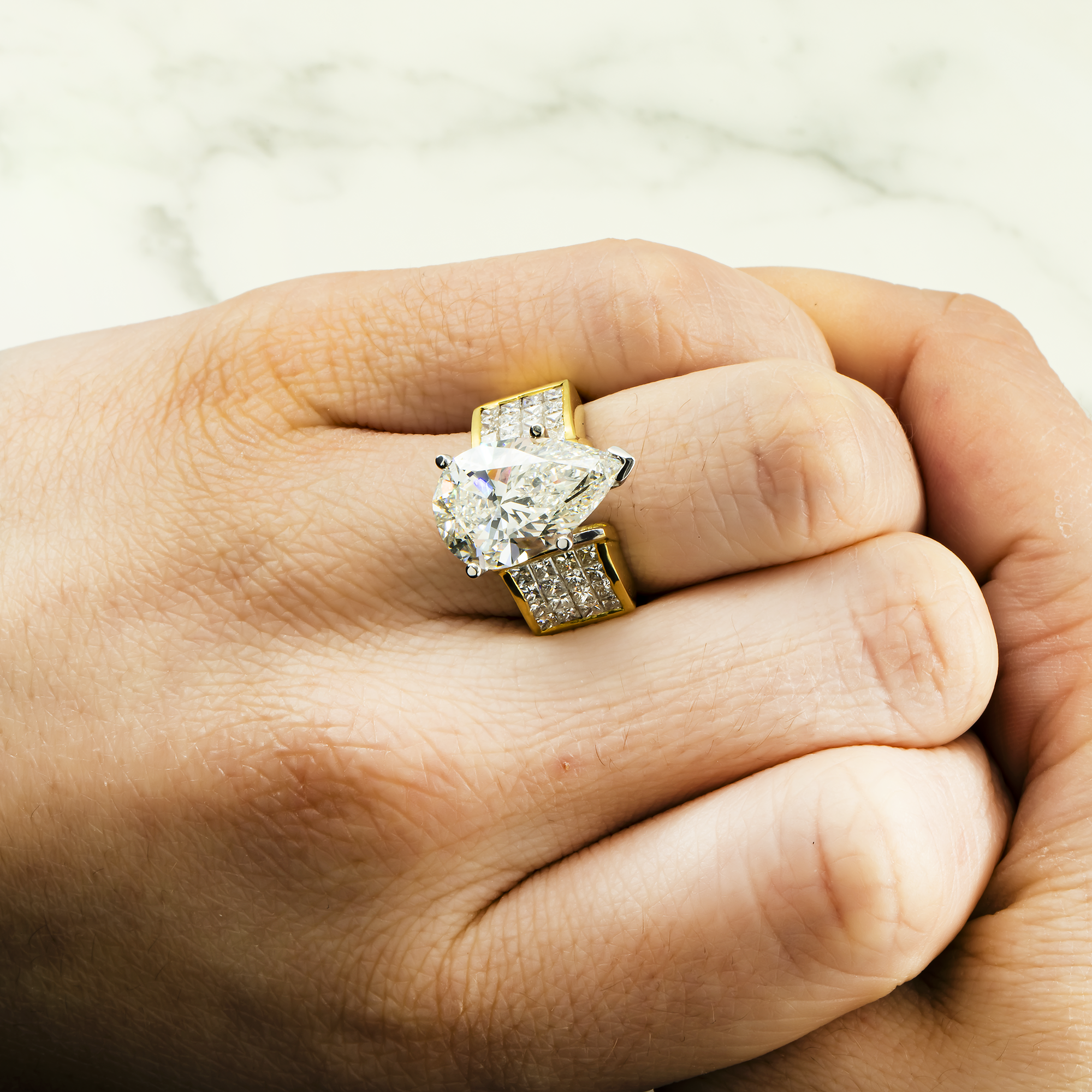 18K Yellow Gold 6.28ct Pear Cut Diamond Engagement Ring 7.92ctw