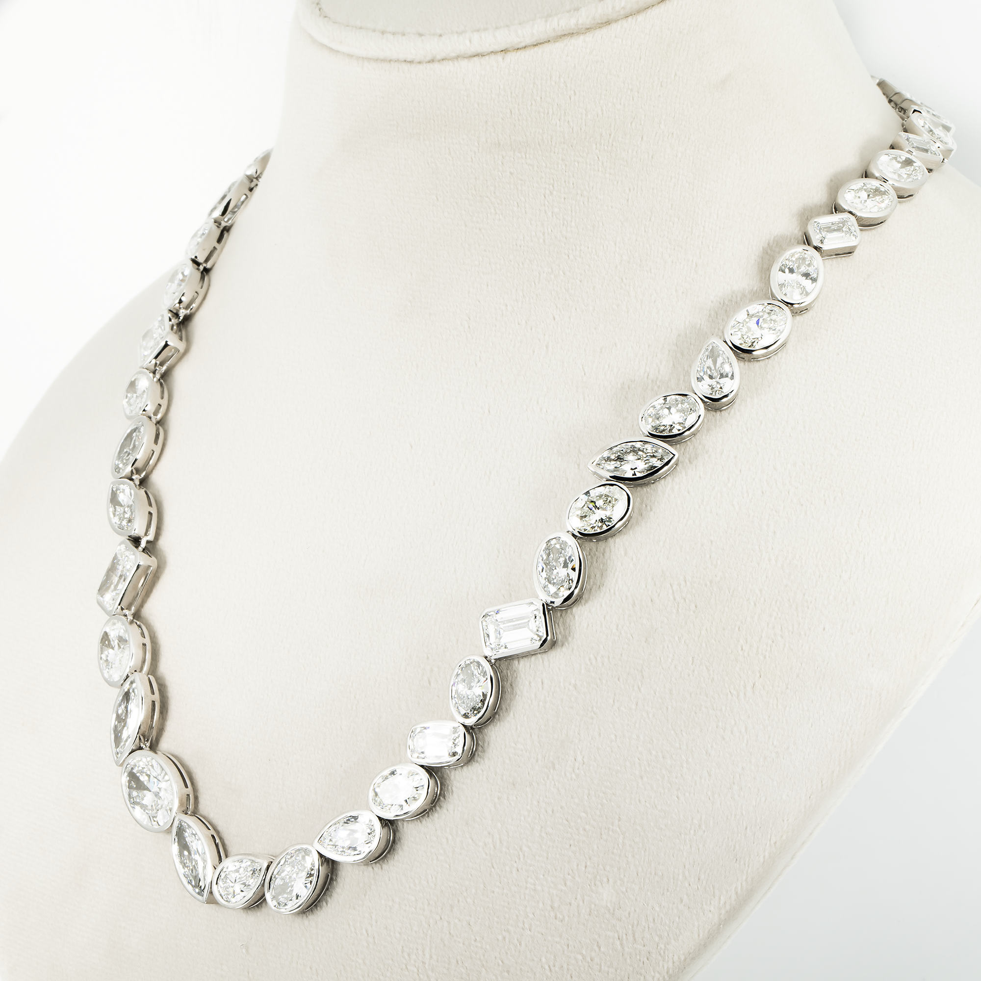Platinum Bezel Set Multi Cut Diamond Chain 90.40ct