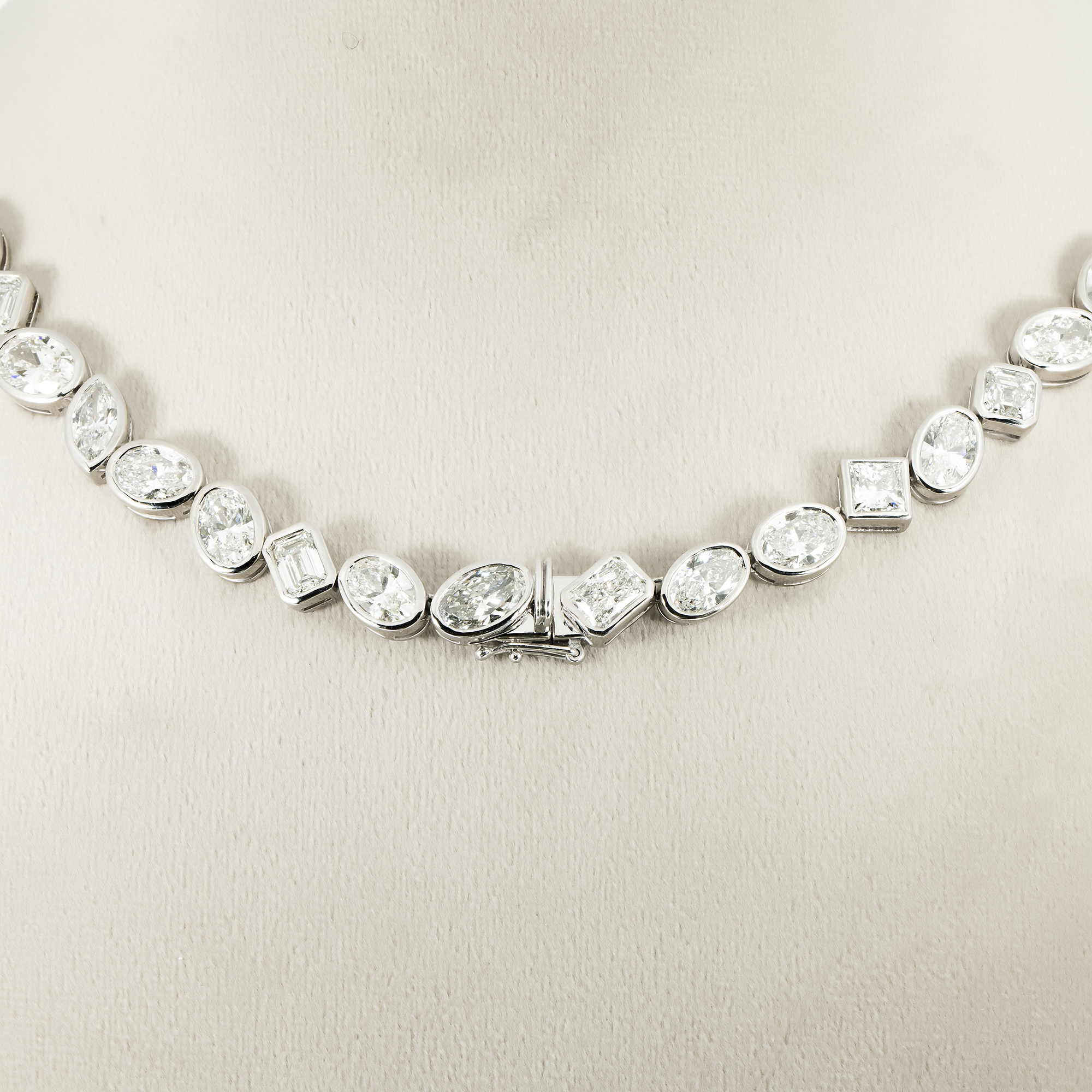 Platinum Bezel Set Multi Cut Diamond Chain 90.40ct