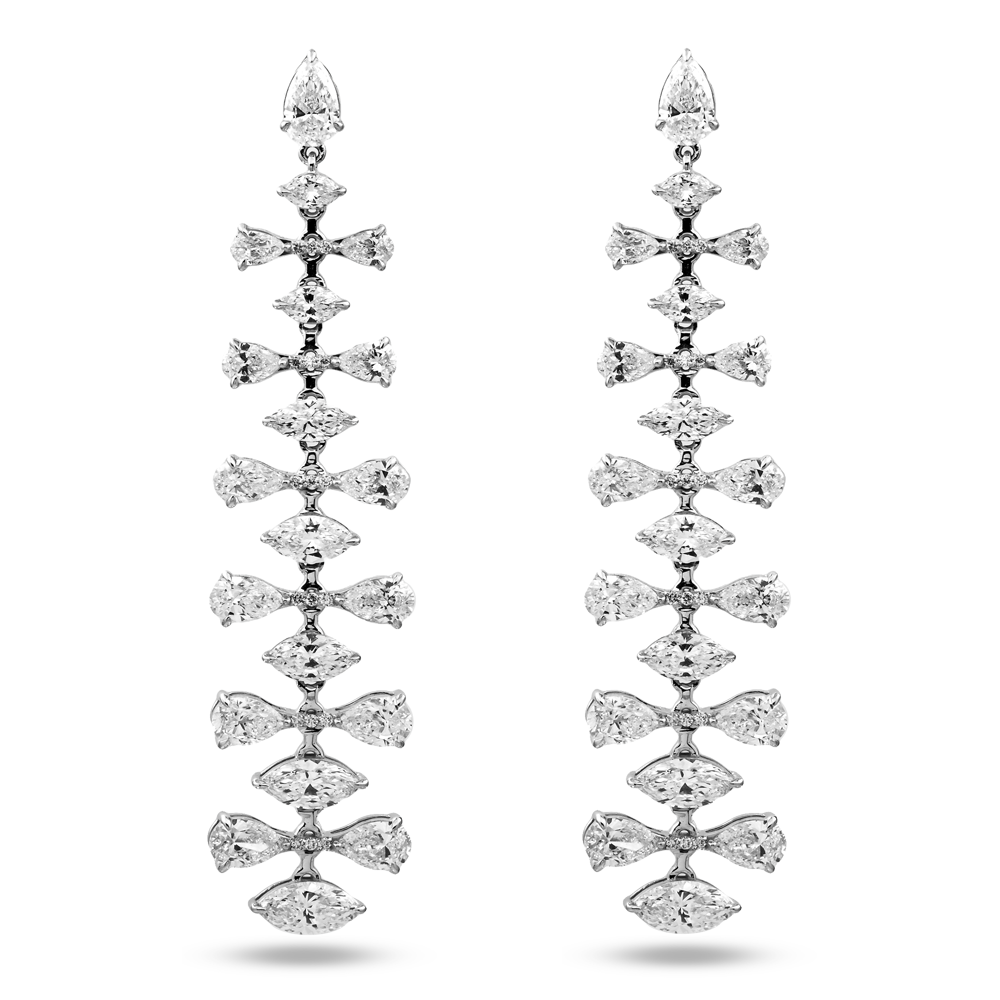 18K White Gold Pear & Marquise Cut Diamond Drop Earrings 9.17ctw