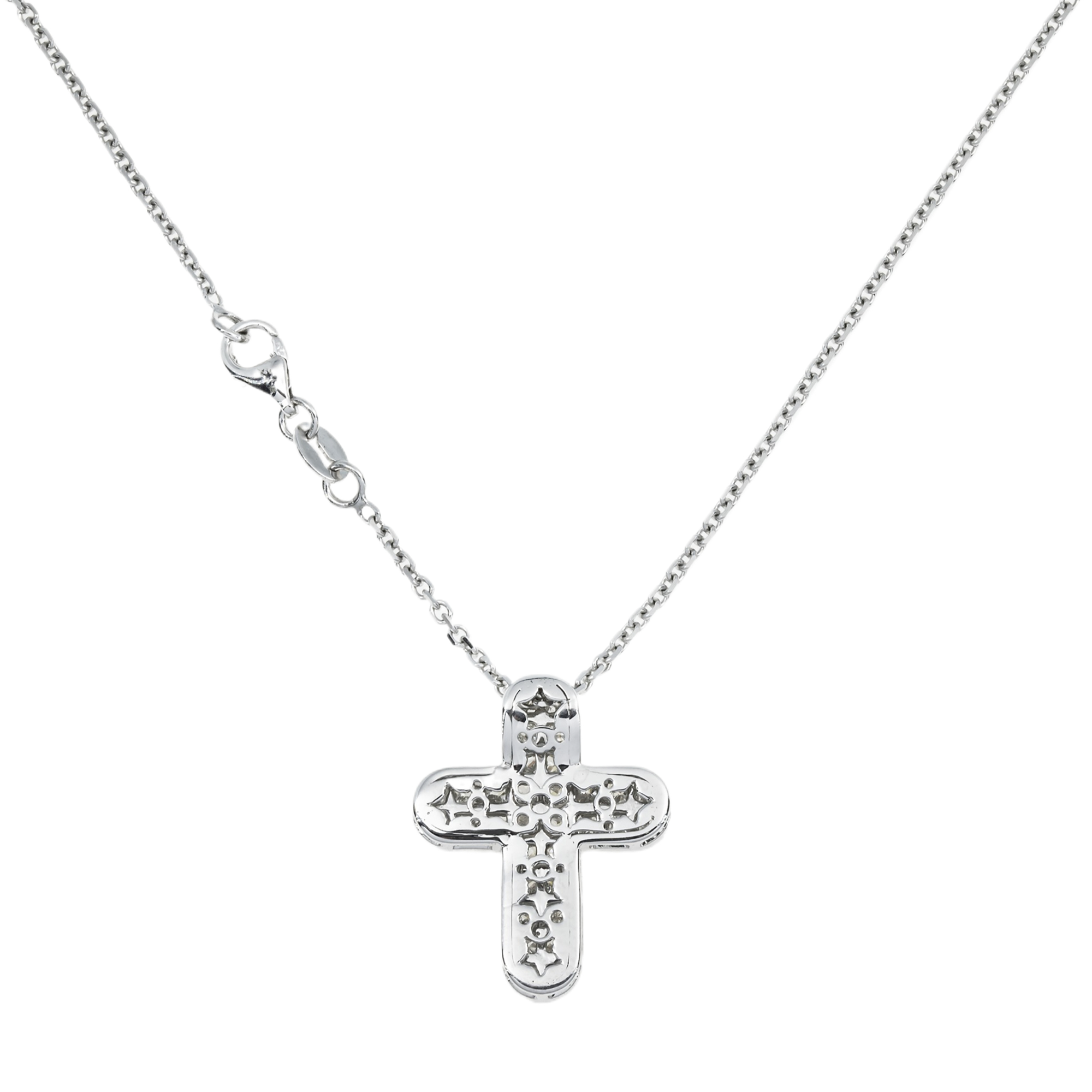 18K White Gold Princess Cut Diamond Cross Pendant & Chain Necklace 1.90Ct Necklace
