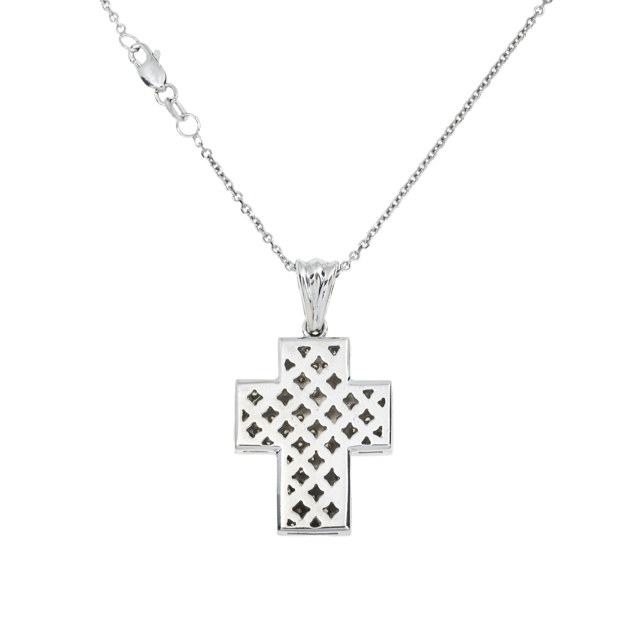 14K White Gold Round Diamond Cross Pendant & Chain Necklace 1.39Ct Necklace