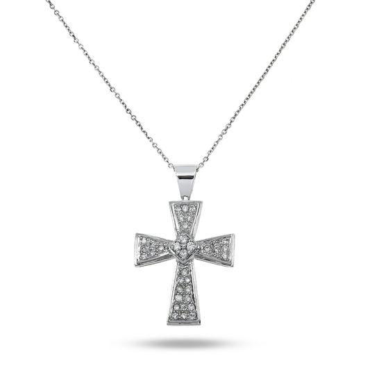 14K White Gold Round Diamond Cross Pendant & Chain Necklace 0.46Ct