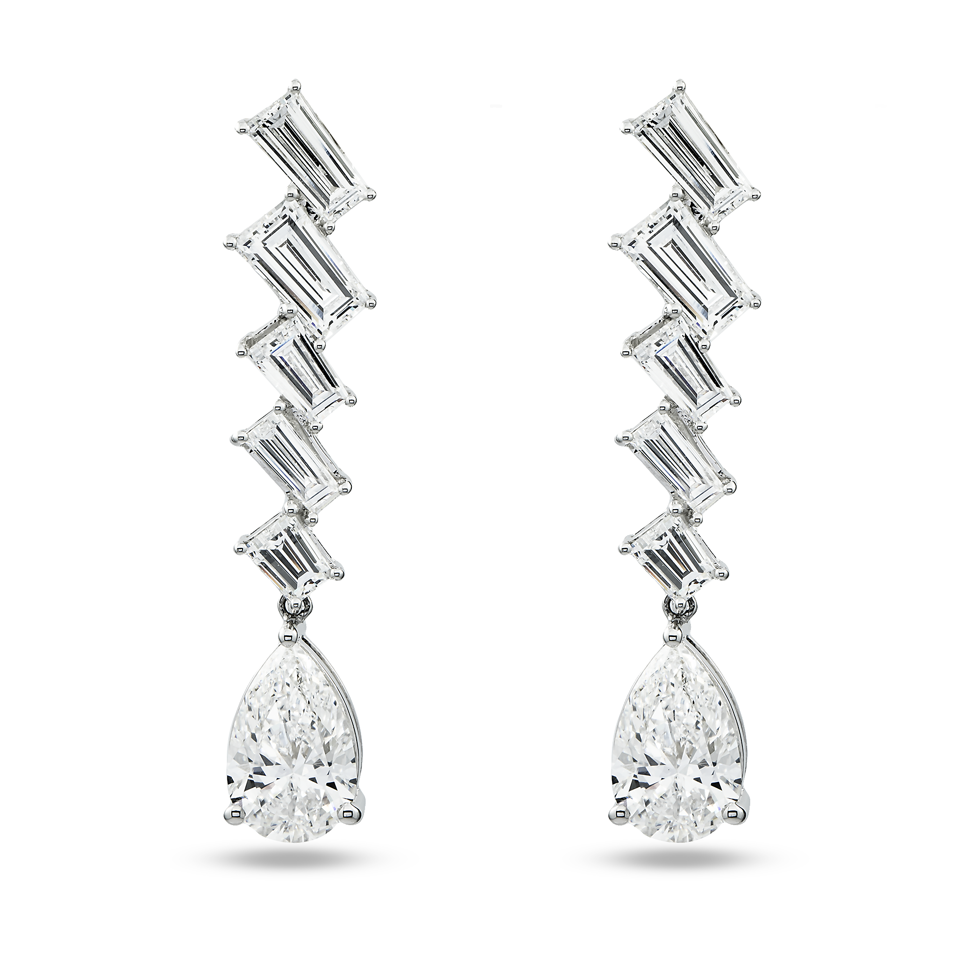 14K White Gold Emerald & Pear Cut Diamond Drop Earrings 8.19ctw