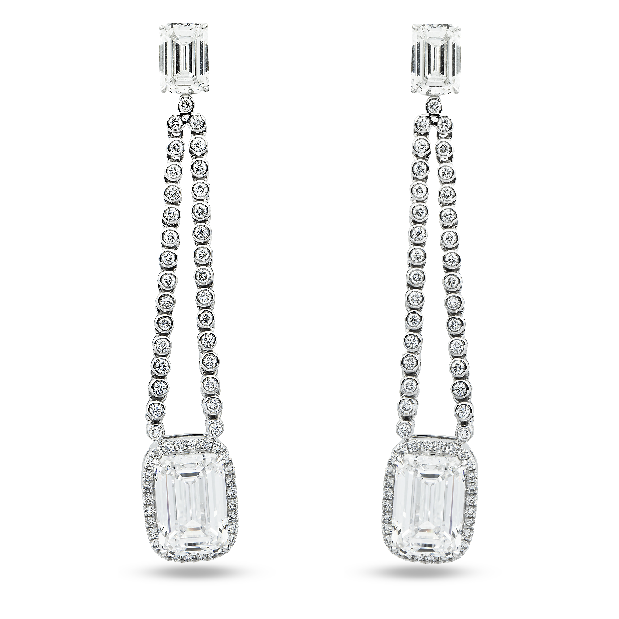 14K White gold Emerald Cut Diamond Drop Earrings 9.91ct