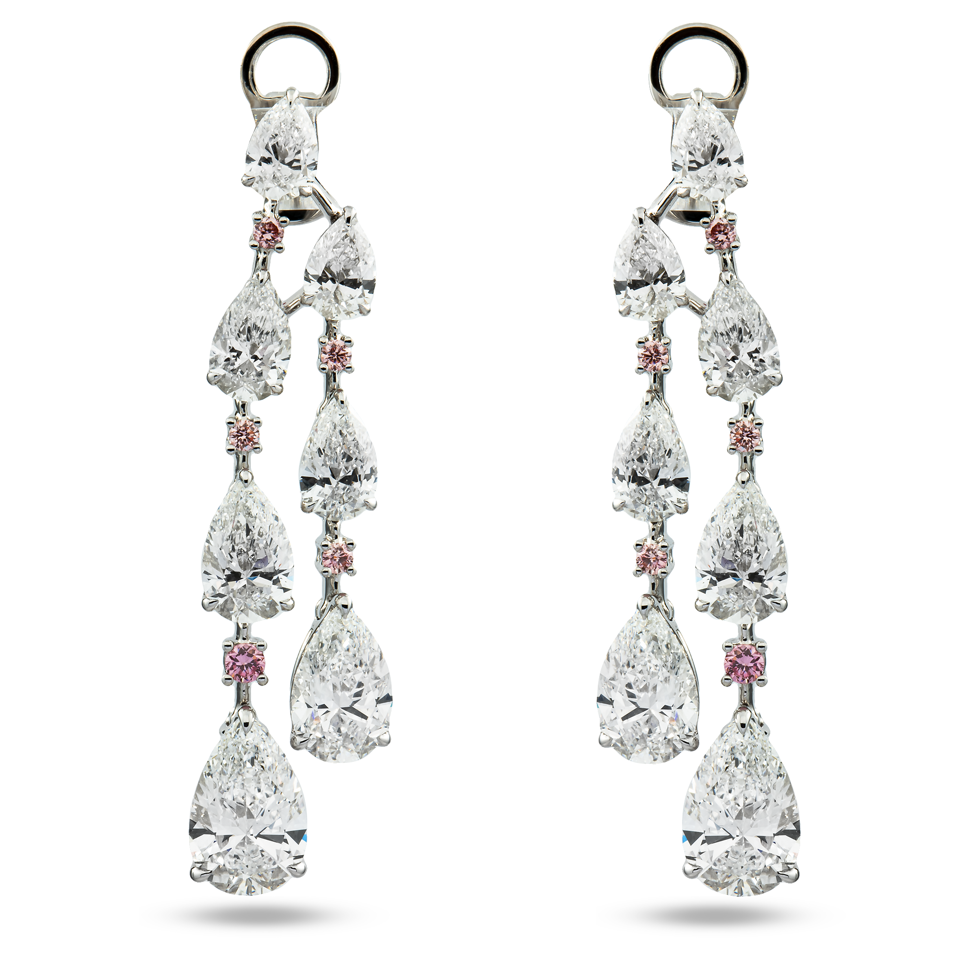 18K White Gold White & Pink Diamond Drop Earrings 7.18ctw