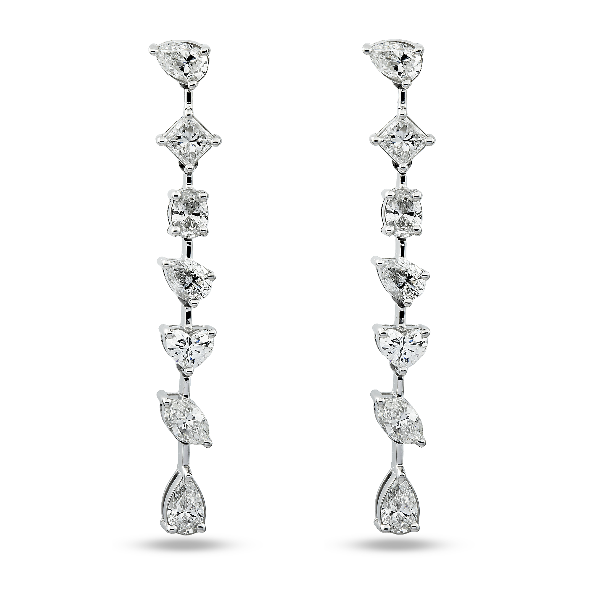 14K White Gold Multi Cut Satellite Diamond Drop Earrings 3.30ctw