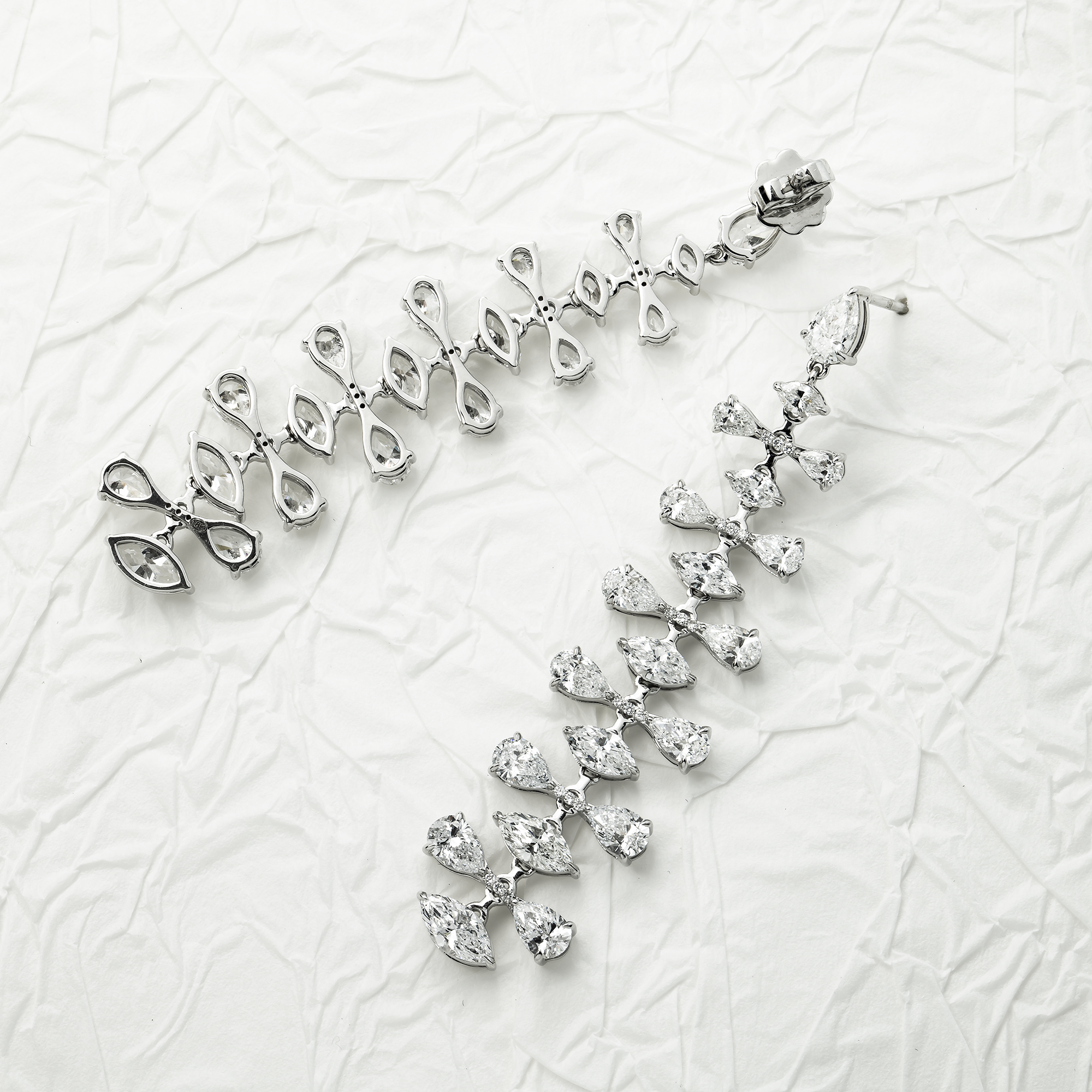 18K White Gold Pear & Marquise Cut Diamond Drop Earrings 9.17ctw