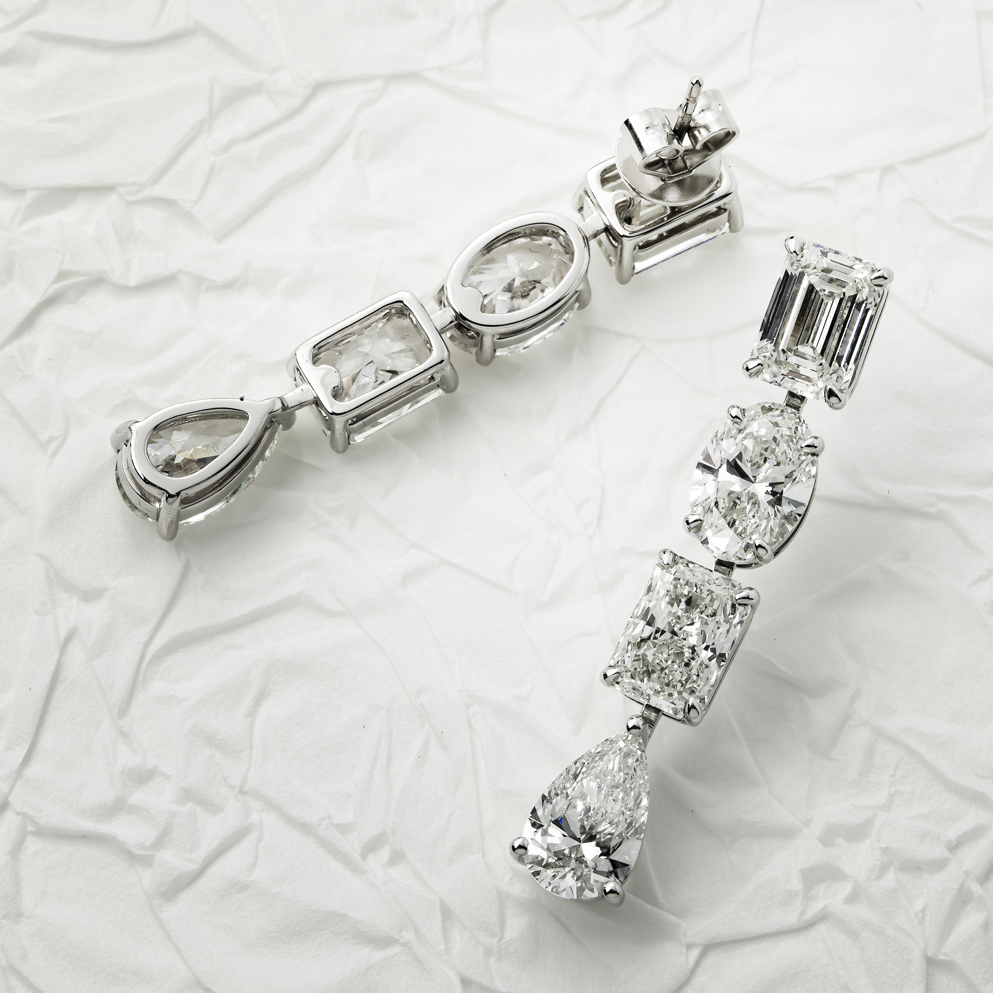 14K White Gold Multi Cut Diamond Drop Earrings 12.34ctw