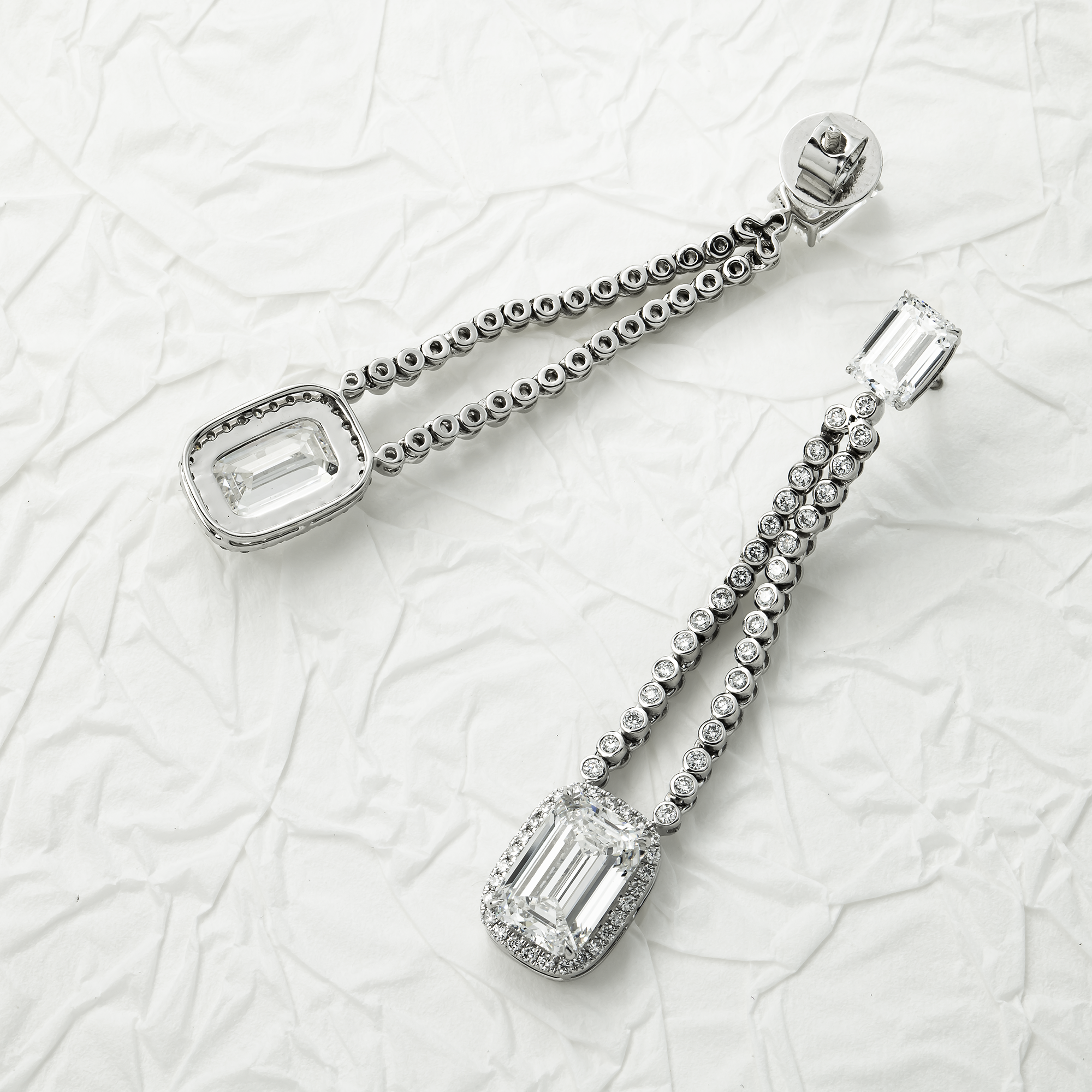 14K White gold Emerald Cut Diamond Drop Earrings 9.91ct