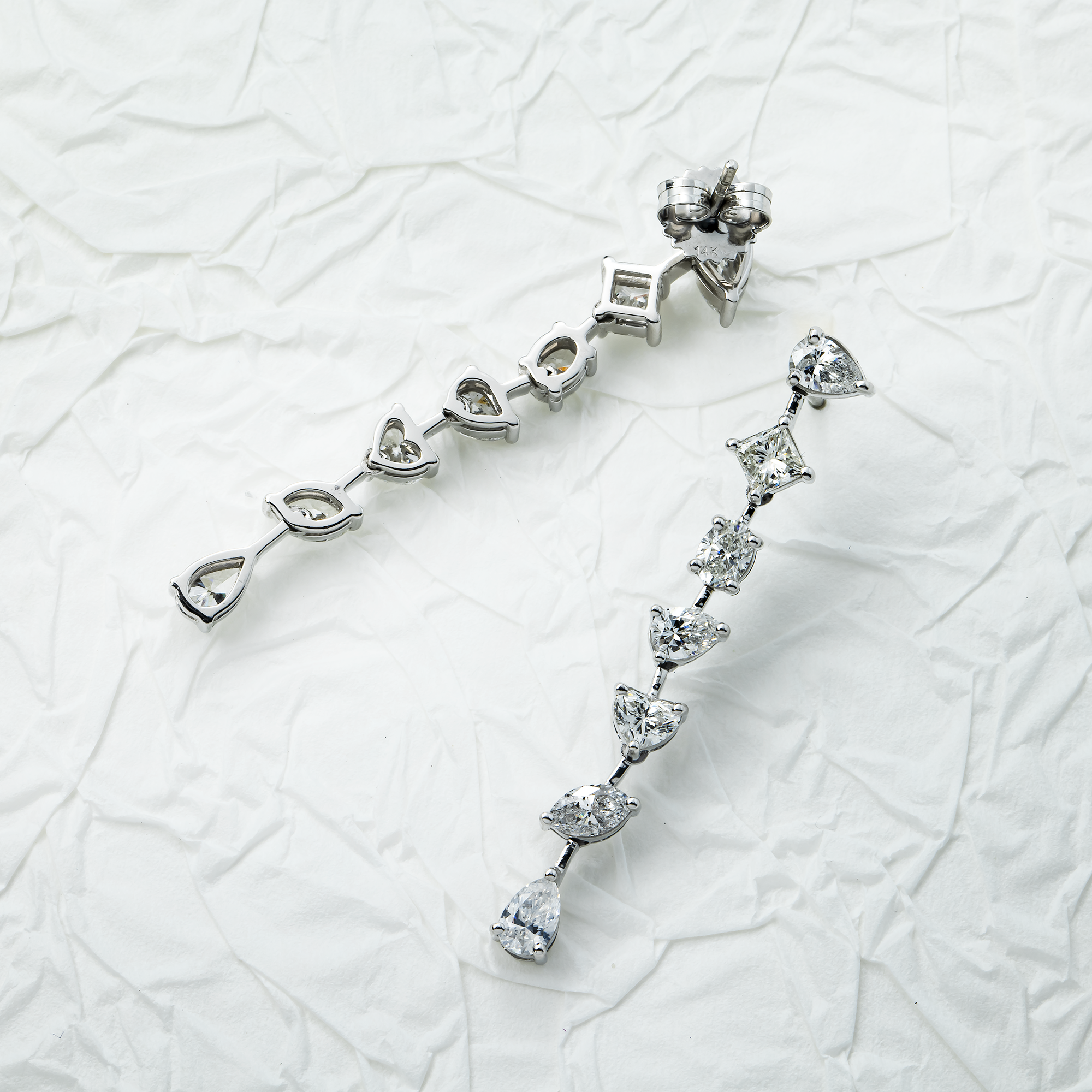 14K White Gold Multi Cut Satellite Diamond Drop Earrings 3.30ctw