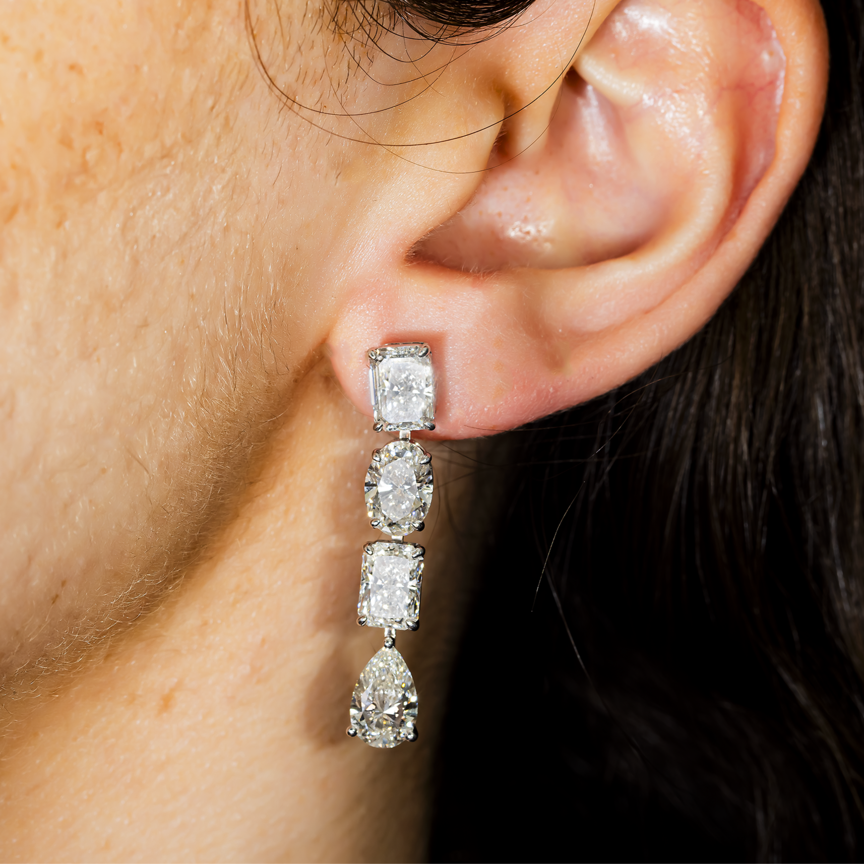 14K White Gold Multi Cut Diamond Drop Earrings 12.34ctw