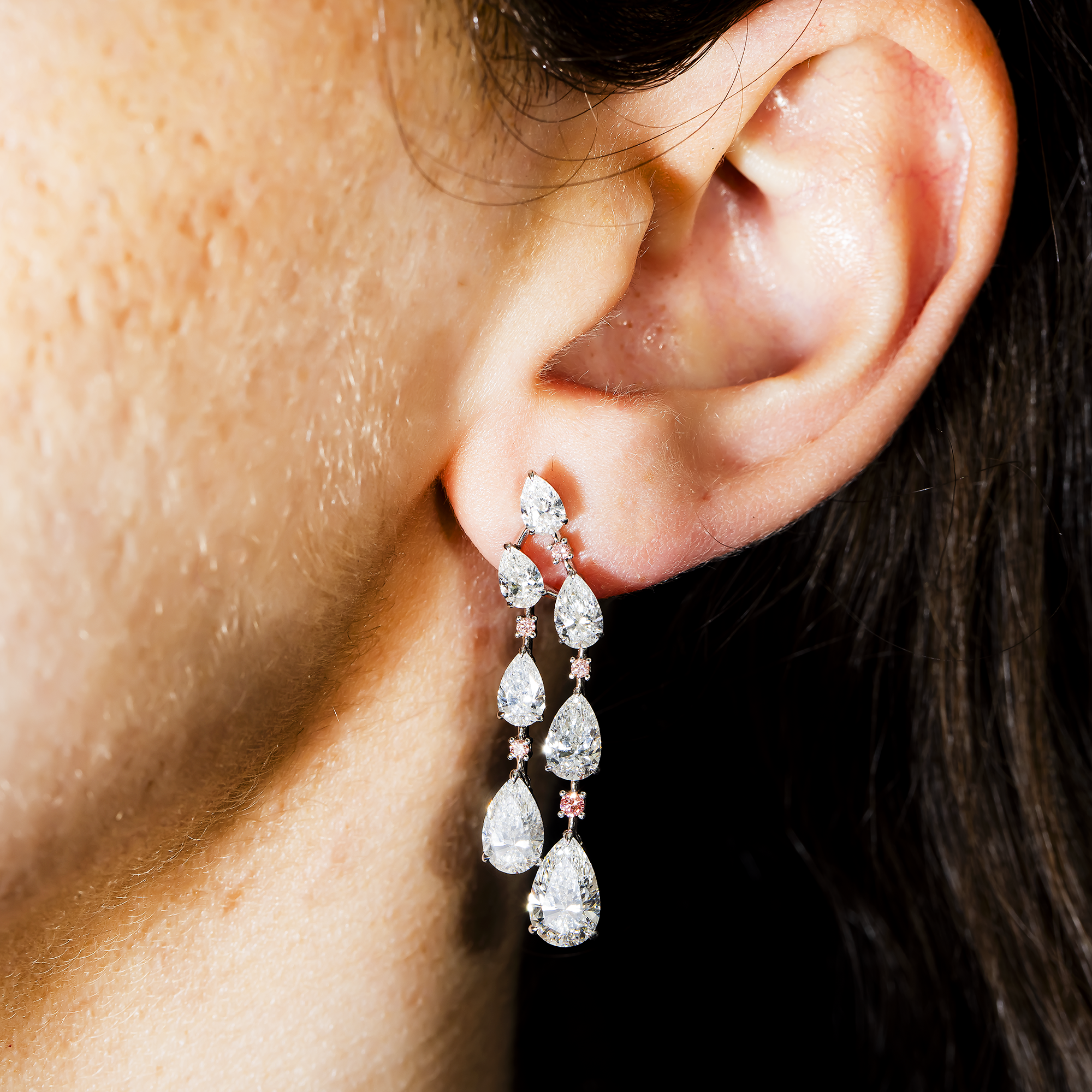 18K White Gold White & Pink Diamond Drop Earrings 7.18ctw
