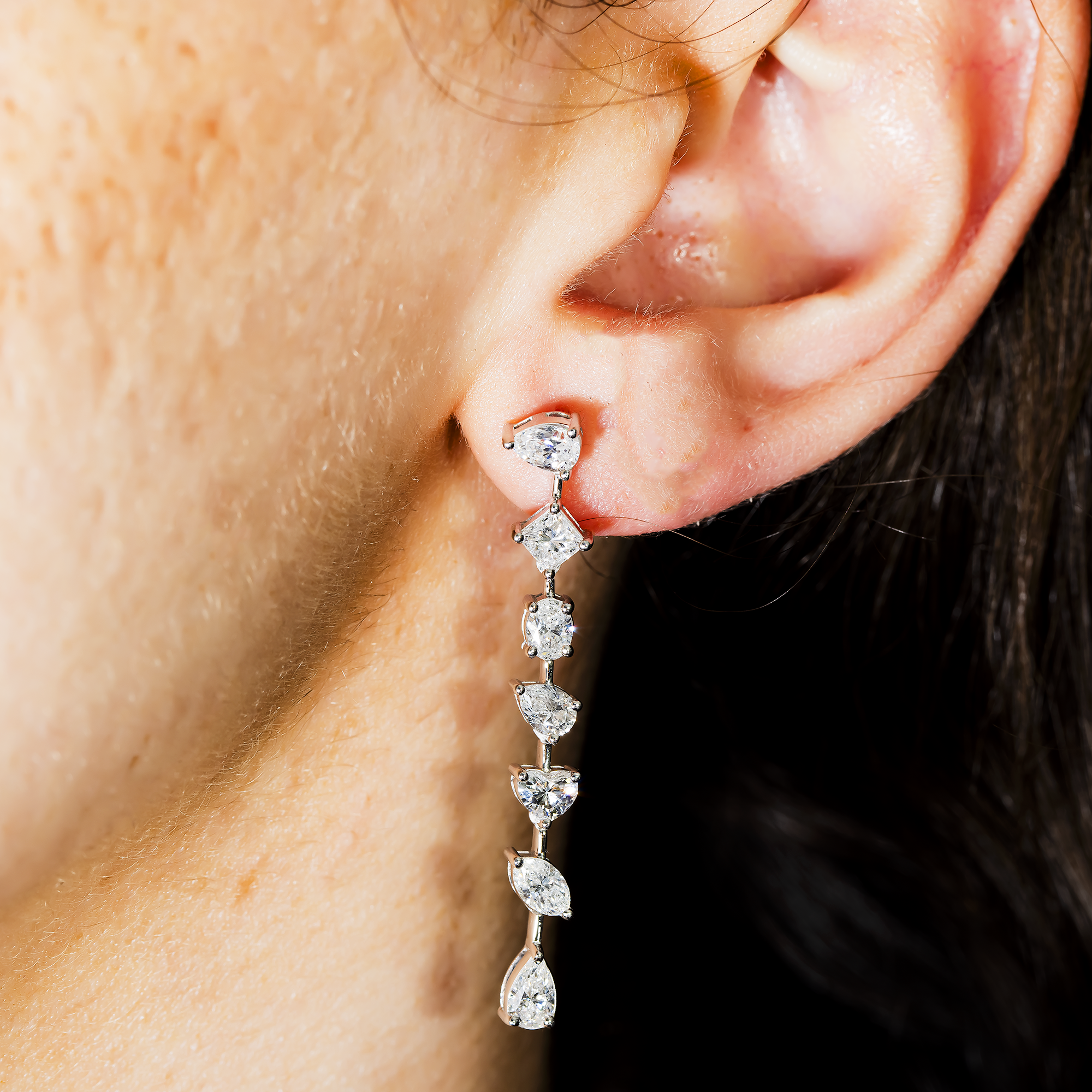 14K White Gold Multi Cut Satellite Diamond Drop Earrings 3.30ctw
