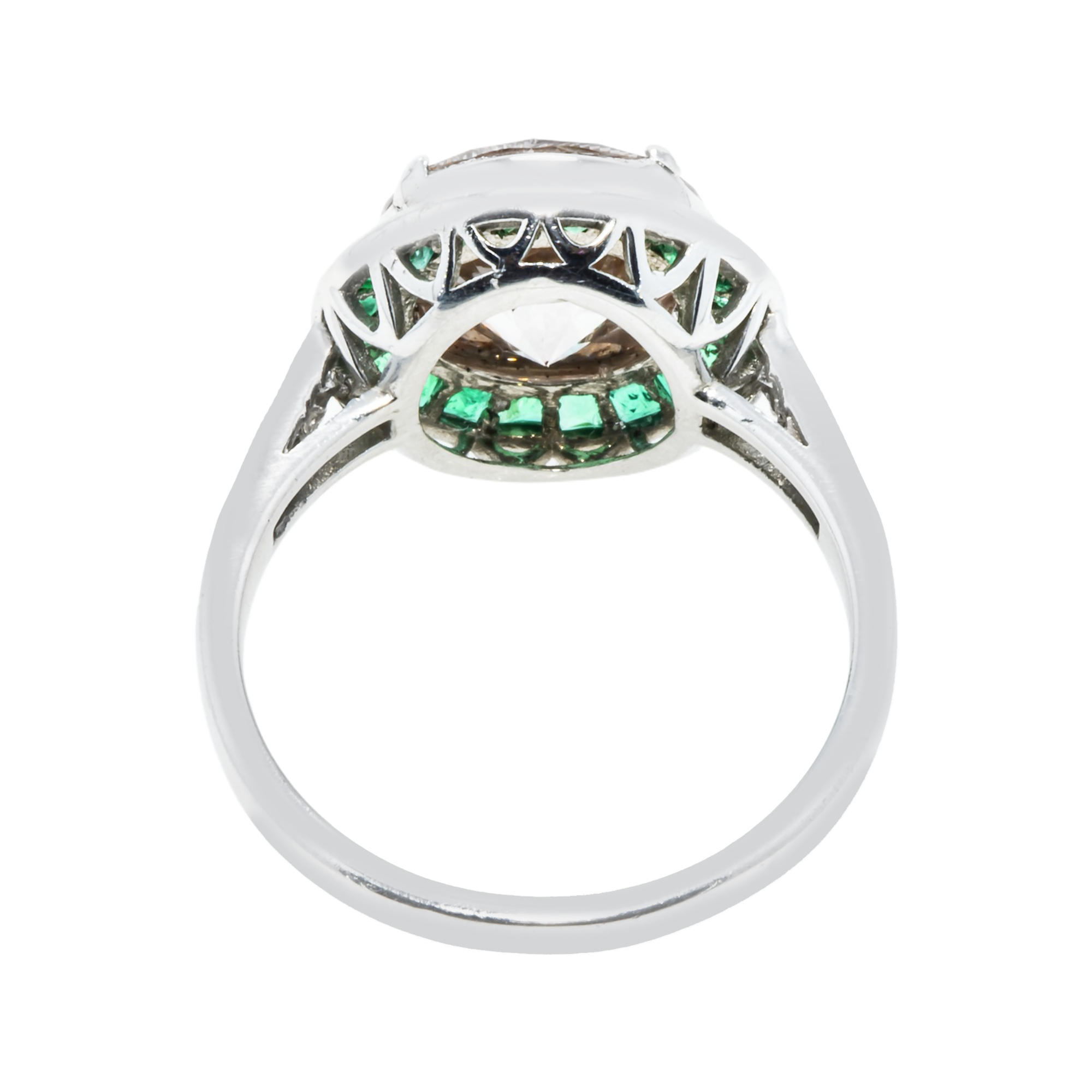Platinum 3.13Ct Round Diamond & Emerald Halo Detailed Ring 4.13Ctw Bridal