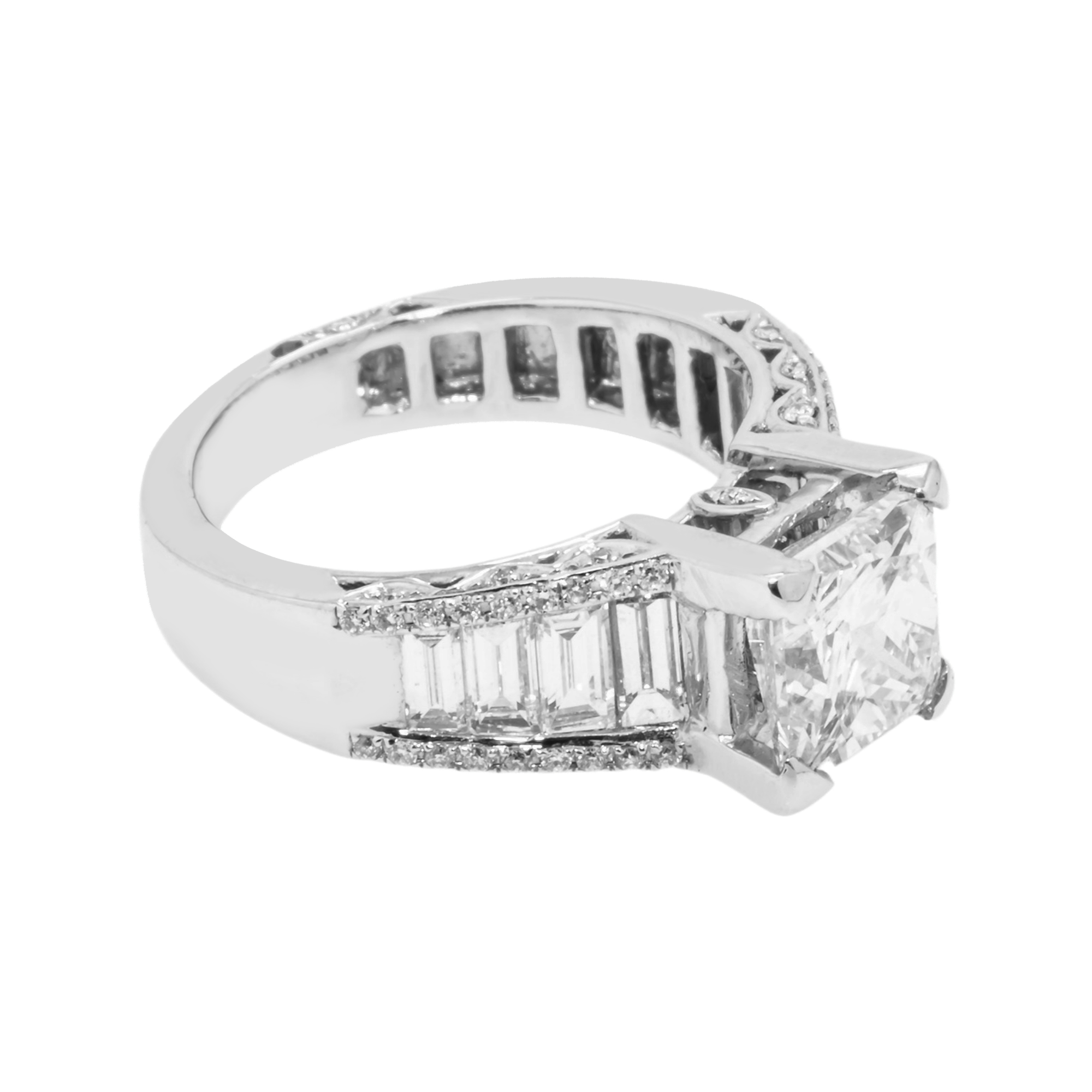 18K White Gold 2.06Ct Princess Cut Diamond Engagement Rings 3.21Ctw Bridal