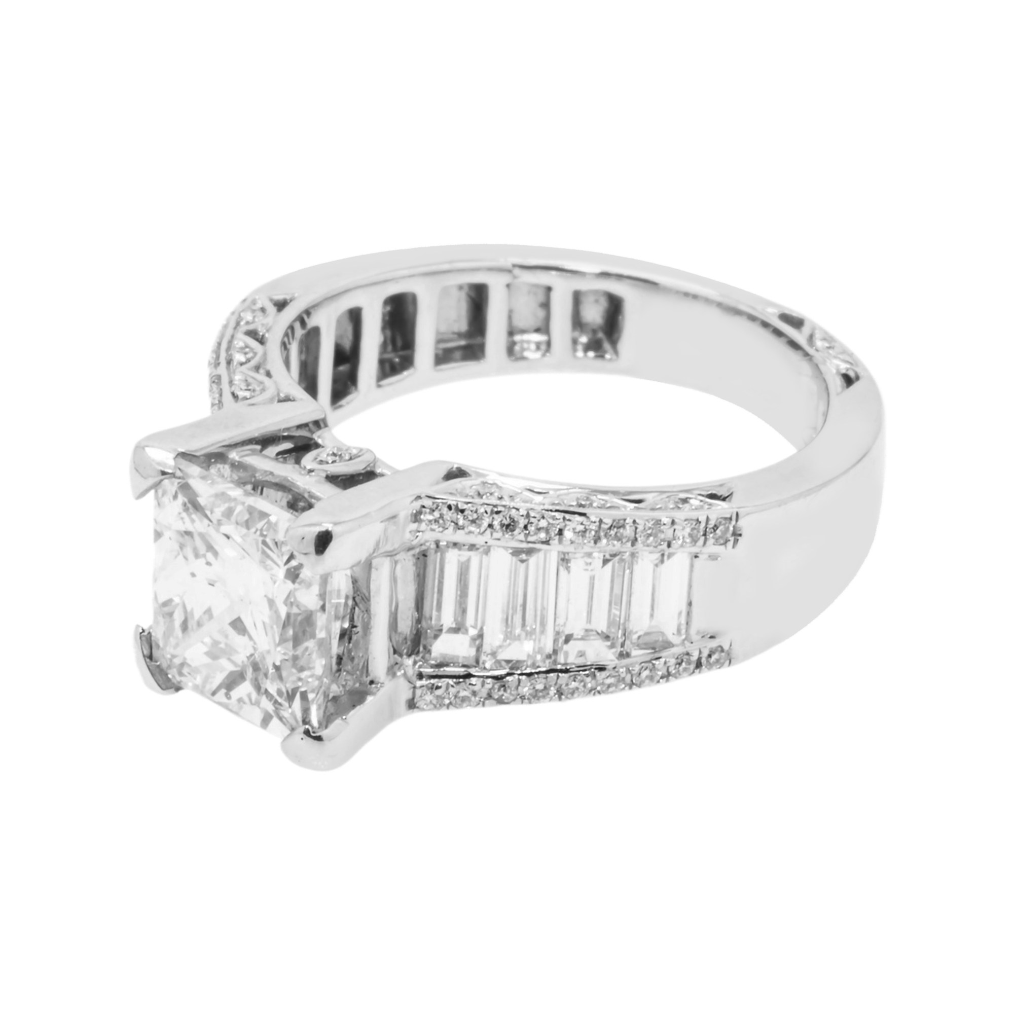 18K White Gold 2.06Ct Princess Cut Diamond Engagement Rings 3.21Ctw Bridal