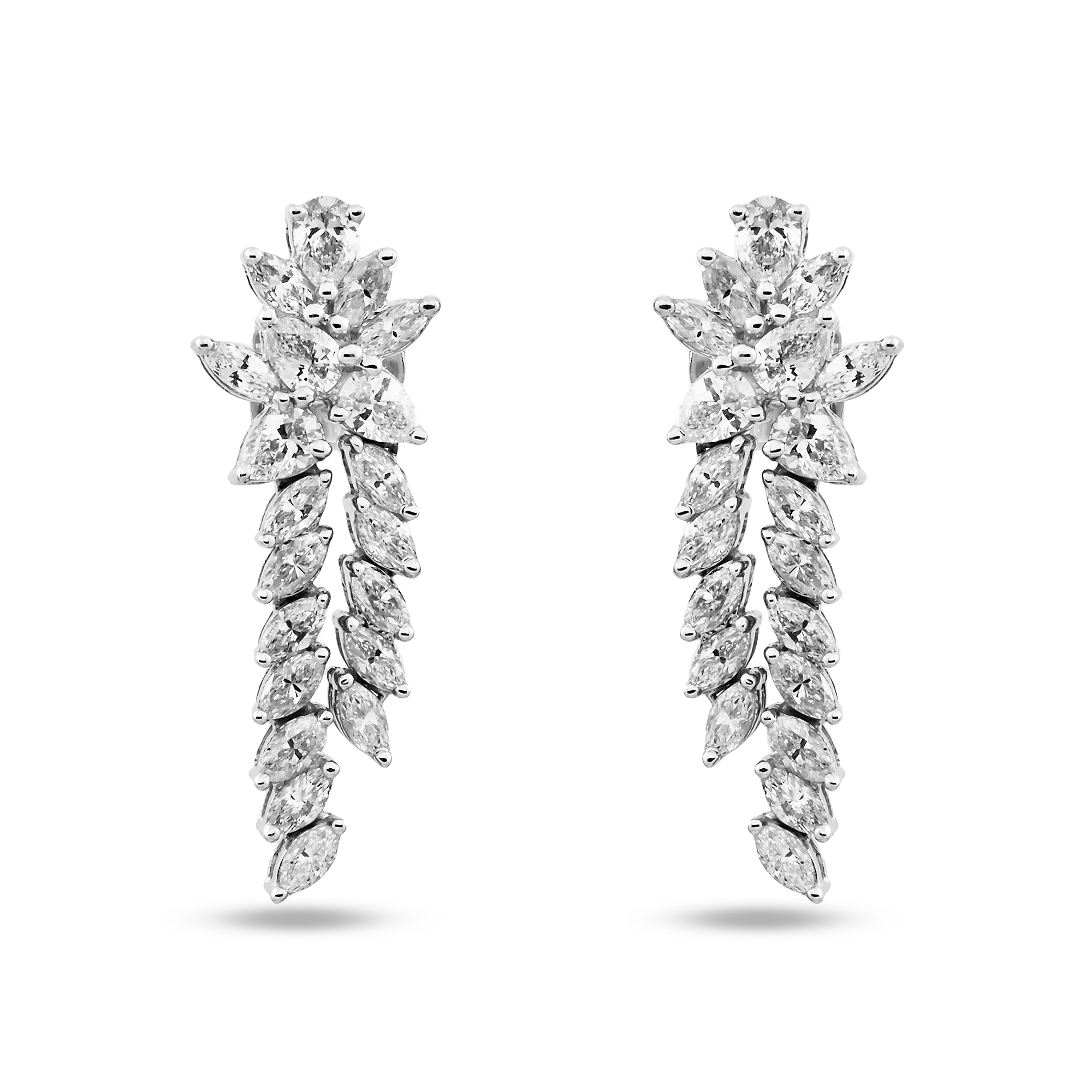 14K White Gold Pear & Marquise Cut Diamond Drop Earrings 2.96ctw