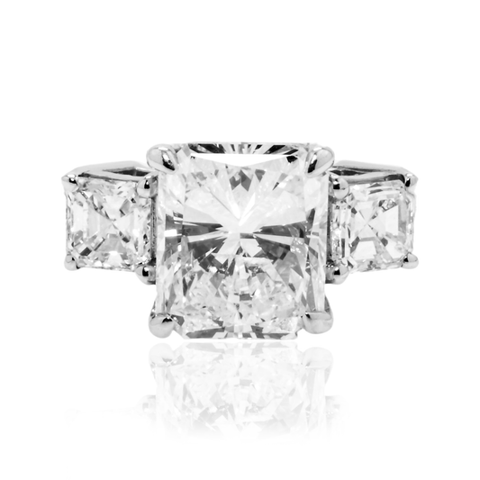 18K White Gold 2.01ct Radiant Cut Triple Diamond Engagement Ring 2.54ctw