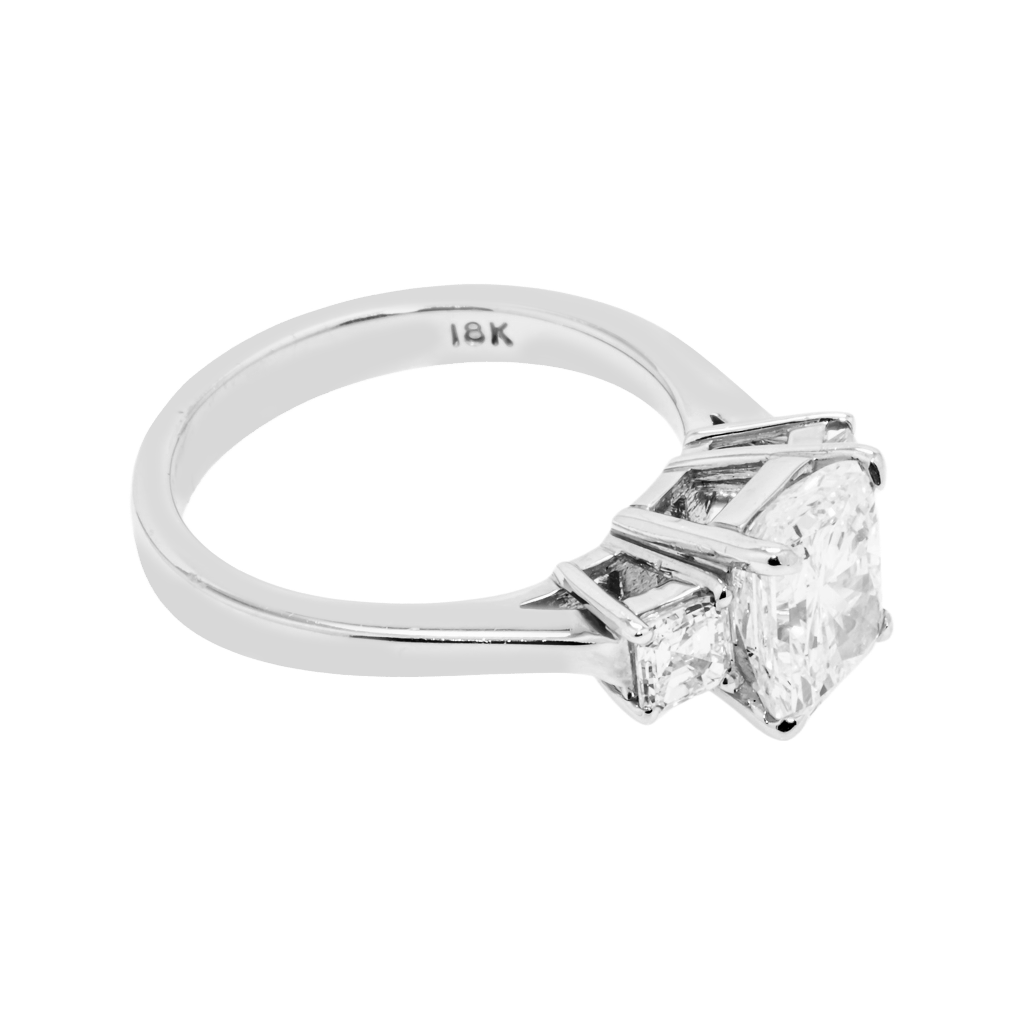 18K White Gold 2.01Ct Radiant Cut Triple Diamond Engagement Ring 2.54Ctw Bridal