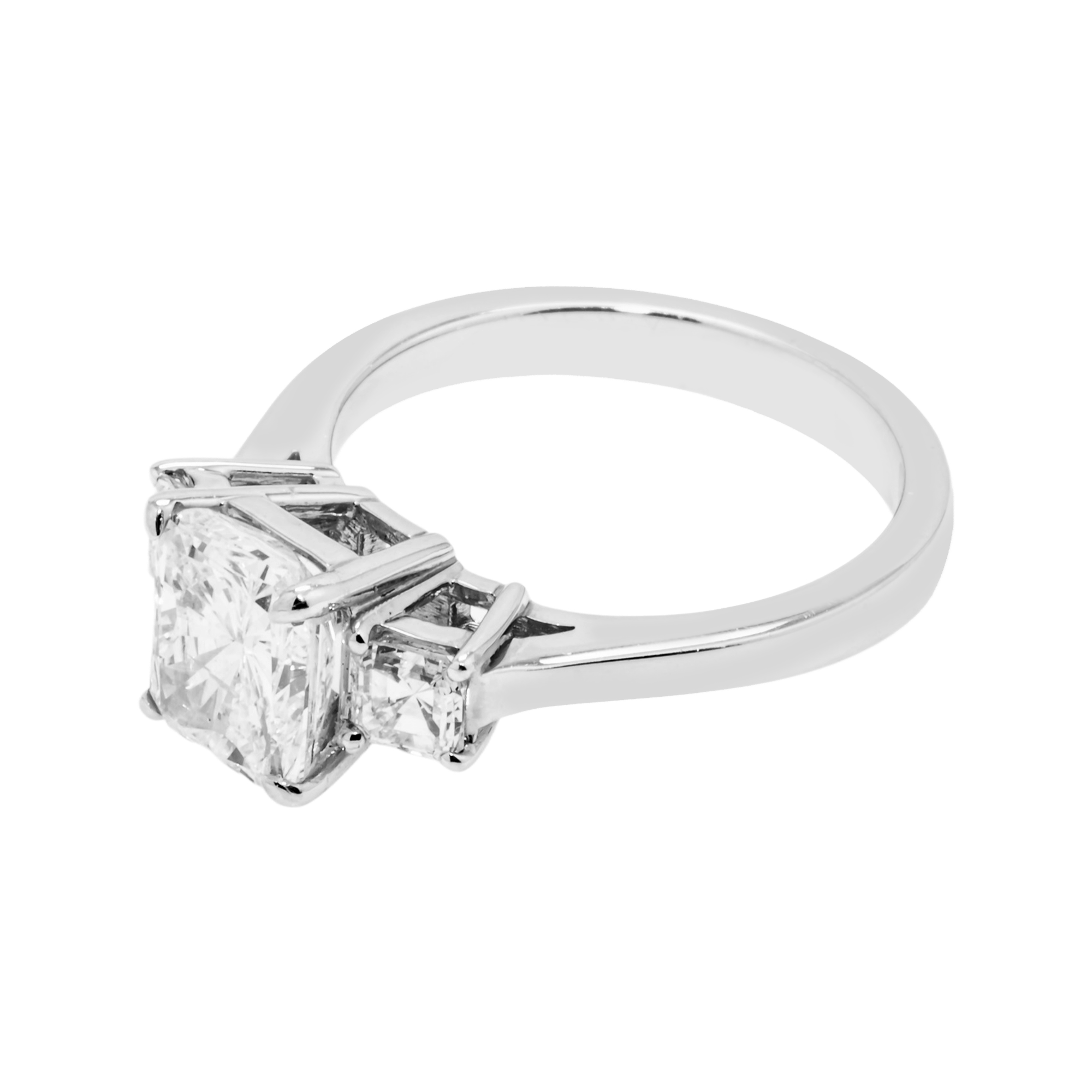 18K White Gold 2.01Ct Radiant Cut Triple Diamond Engagement Ring 2.54Ctw Bridal