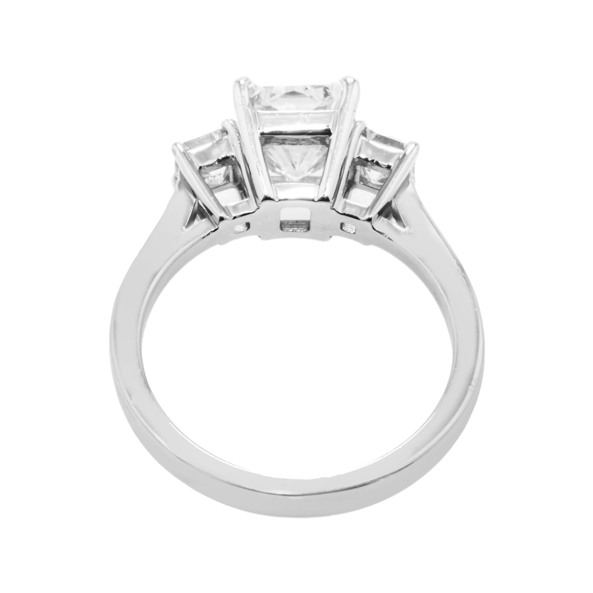 18K White Gold 2.01Ct Radiant Cut Triple Diamond Engagement Ring 2.54Ctw Bridal