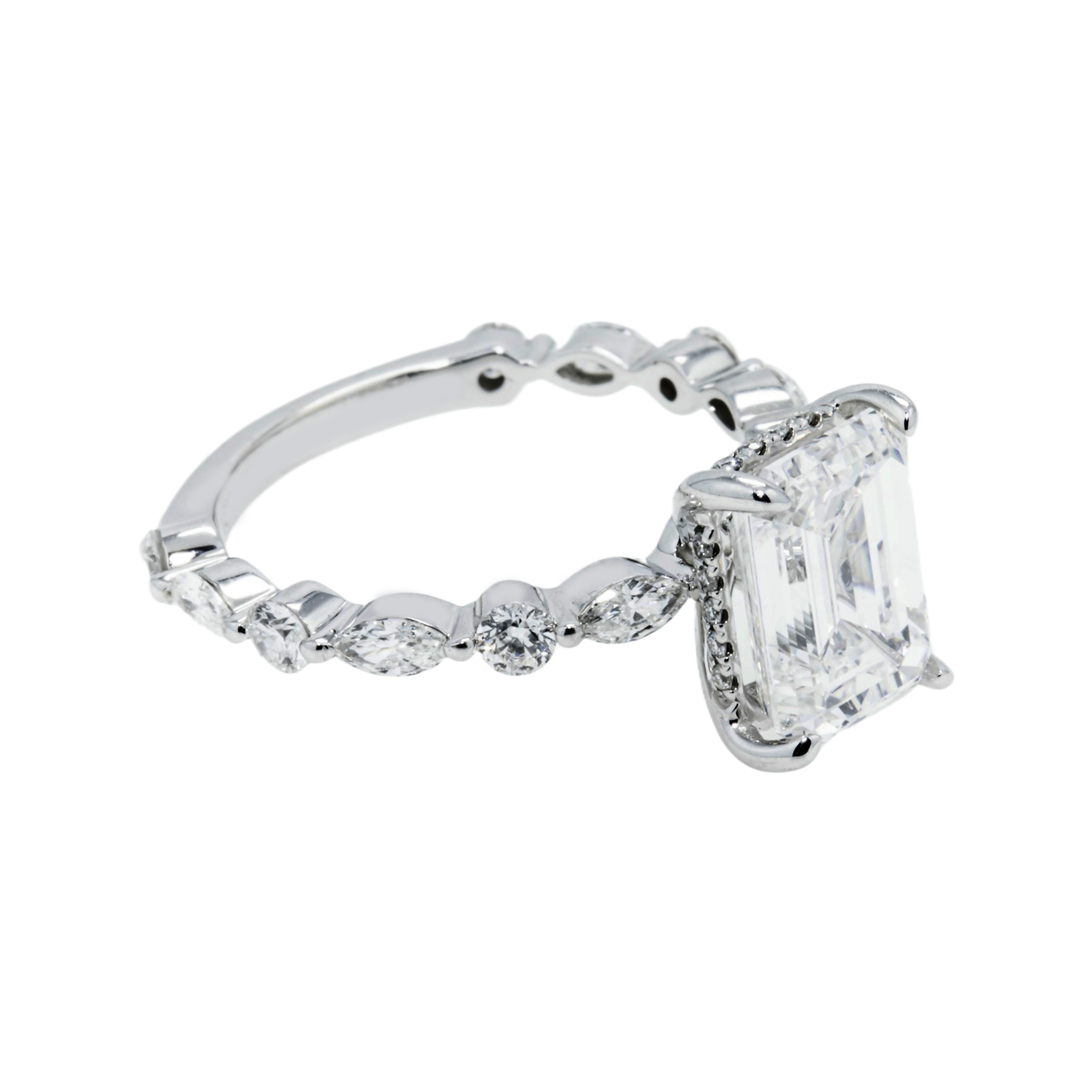 Gia 18K White Gold 3.01Ct Emerald Cut Diamond Engagement Ring 3.93Ctw Bridal