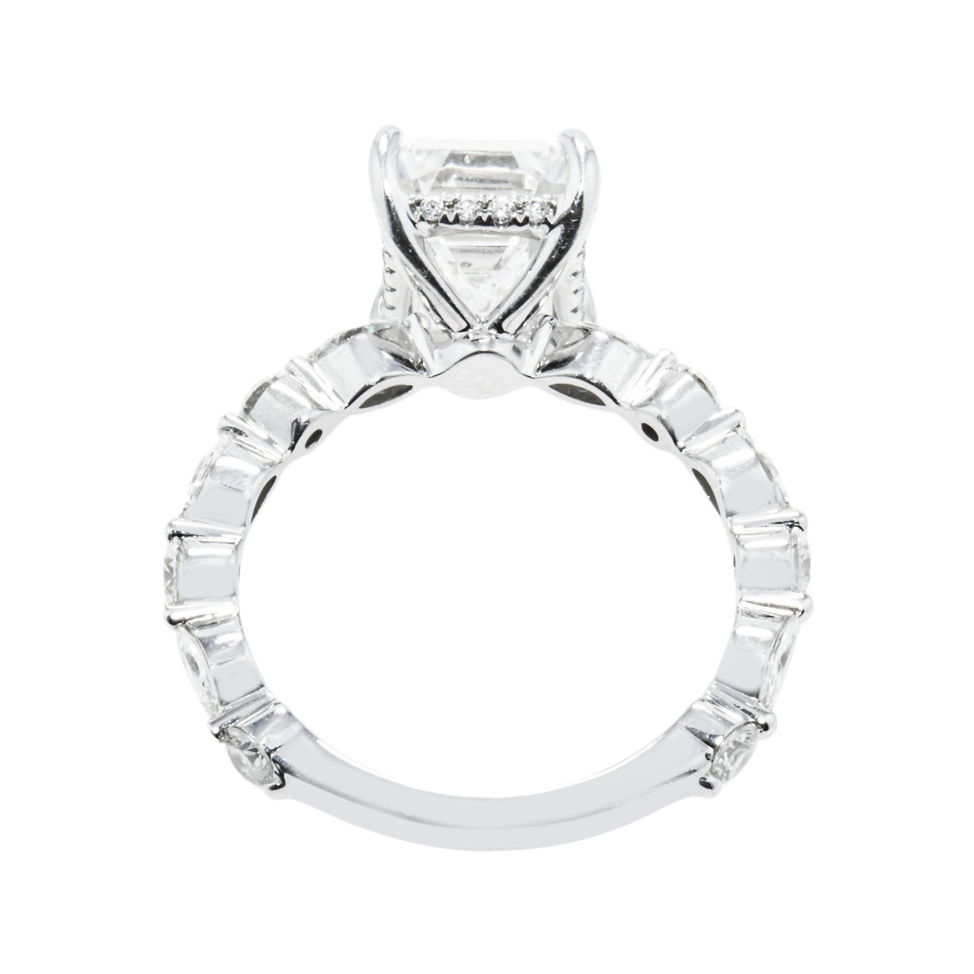 Gia 18K White Gold 3.01Ct Emerald Cut Diamond Engagement Ring 3.93Ctw Bridal