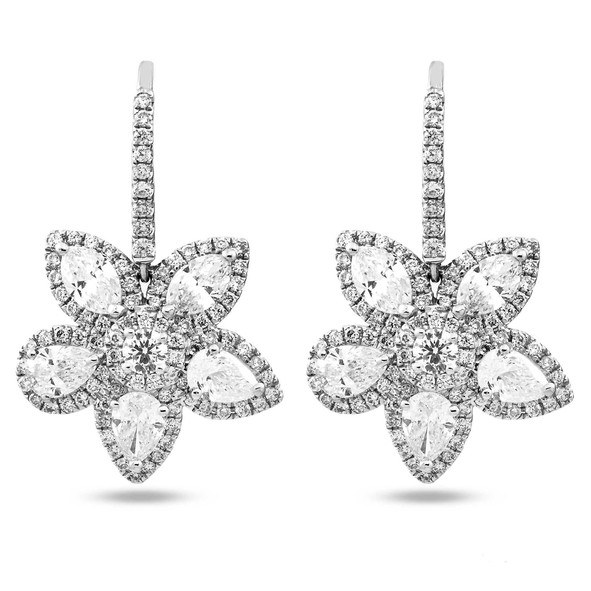 18K White Gold Flower Diamond Drop Earrings 5.21ctw