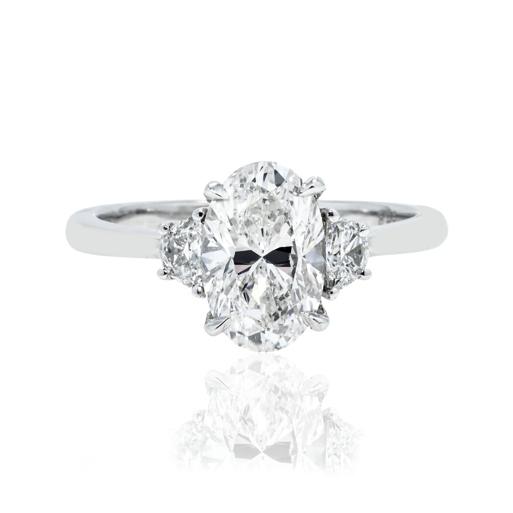 Gia Platinum Oval & Halfmoon Triple Diamond Engagement Ring 2.25Ctw Bridal