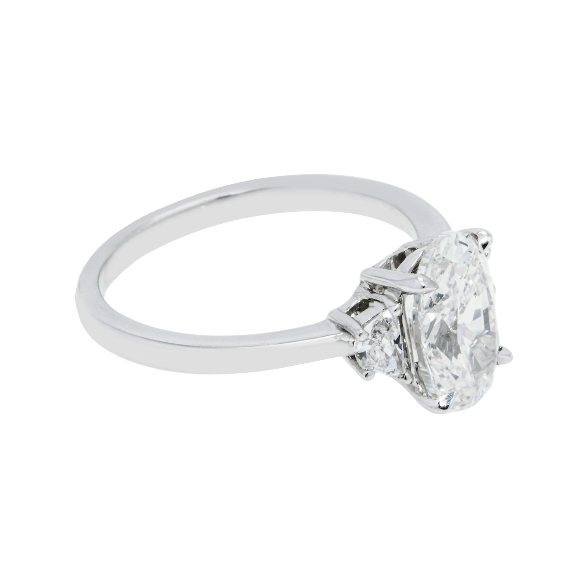 Gia Platinum Oval & Halfmoon Triple Diamond Engagement Ring 2.25Ctw Bridal