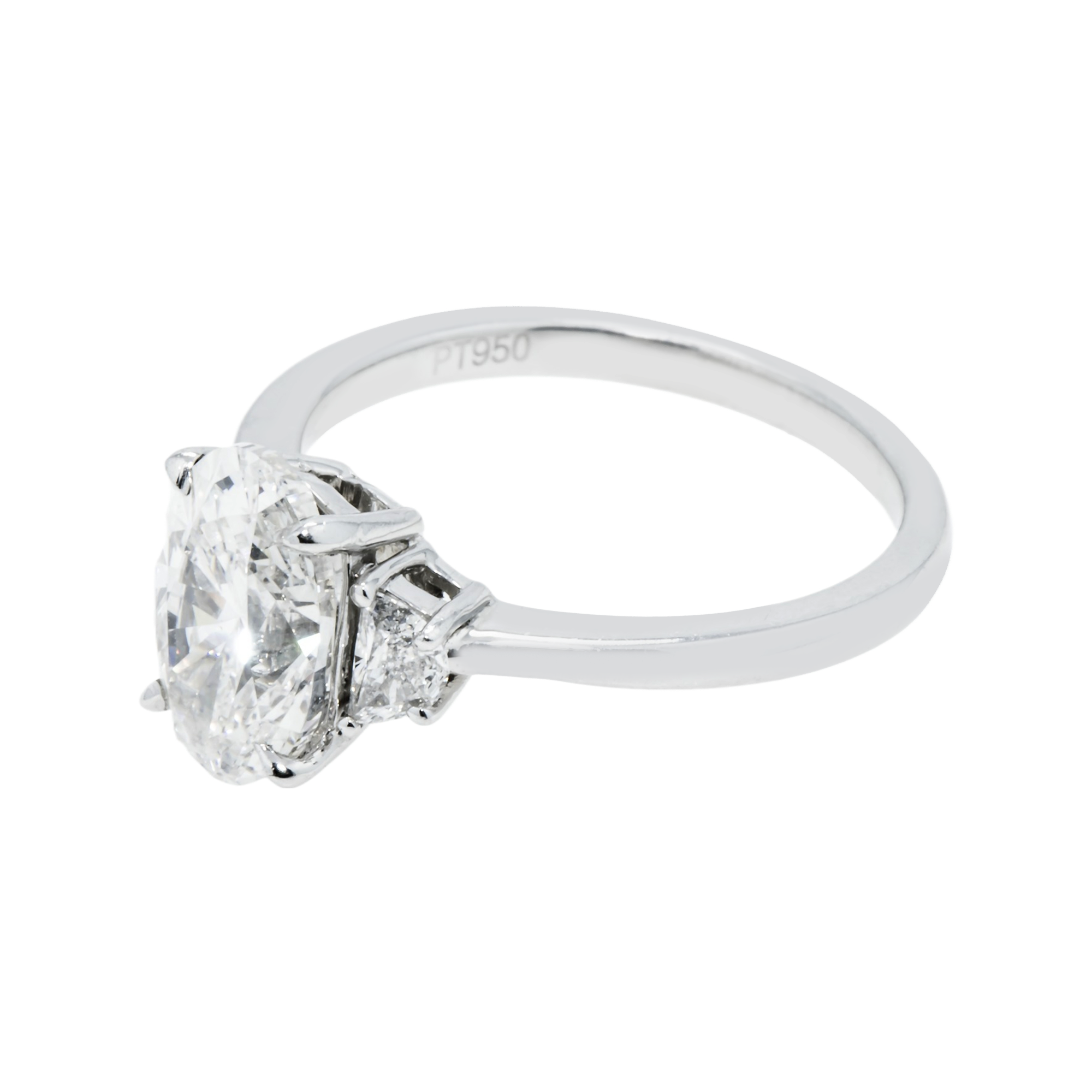 Gia Platinum Oval & Halfmoon Triple Diamond Engagement Ring 2.25Ctw Bridal