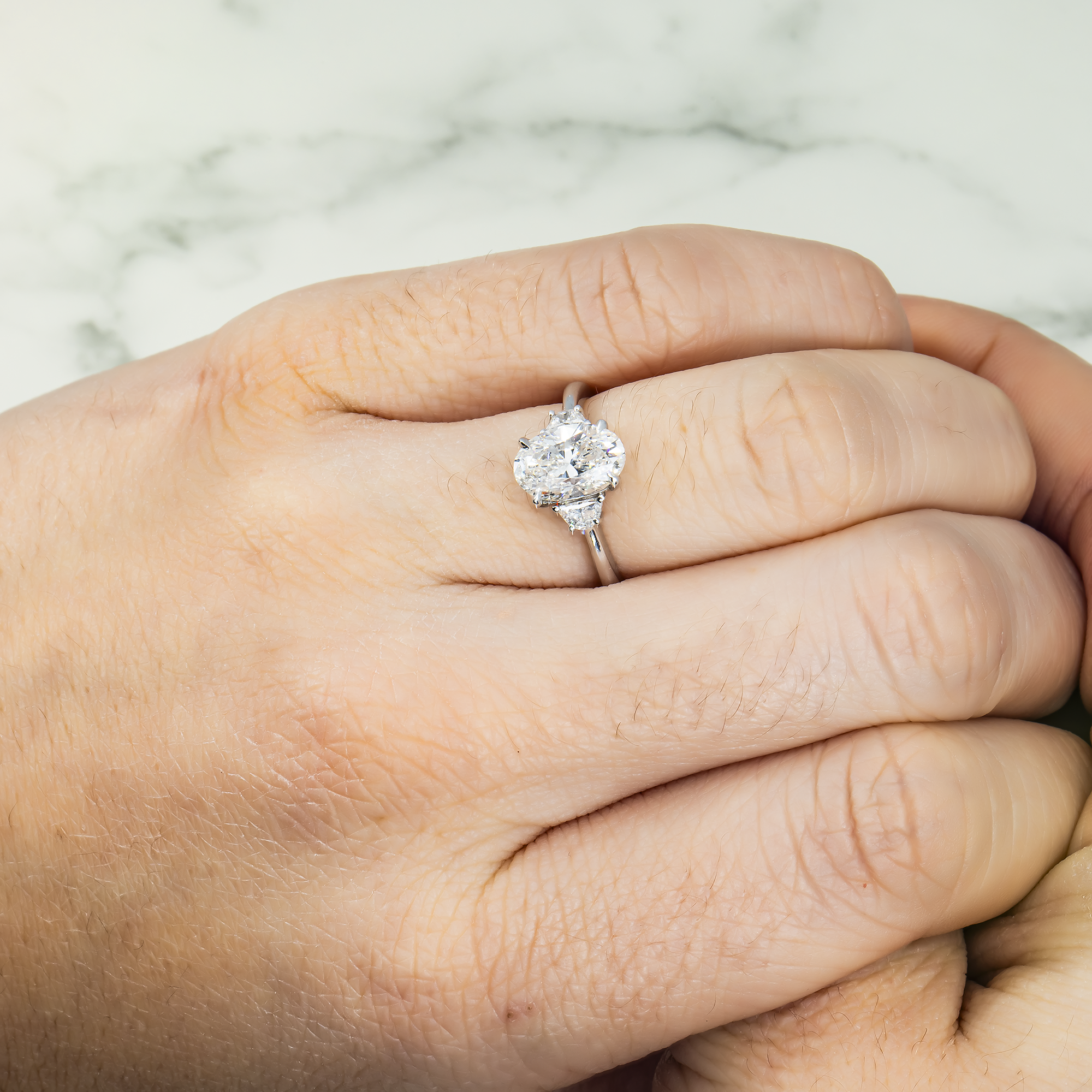 Gia Platinum Oval & Halfmoon Triple Diamond Engagement Ring 2.25Ctw Bridal